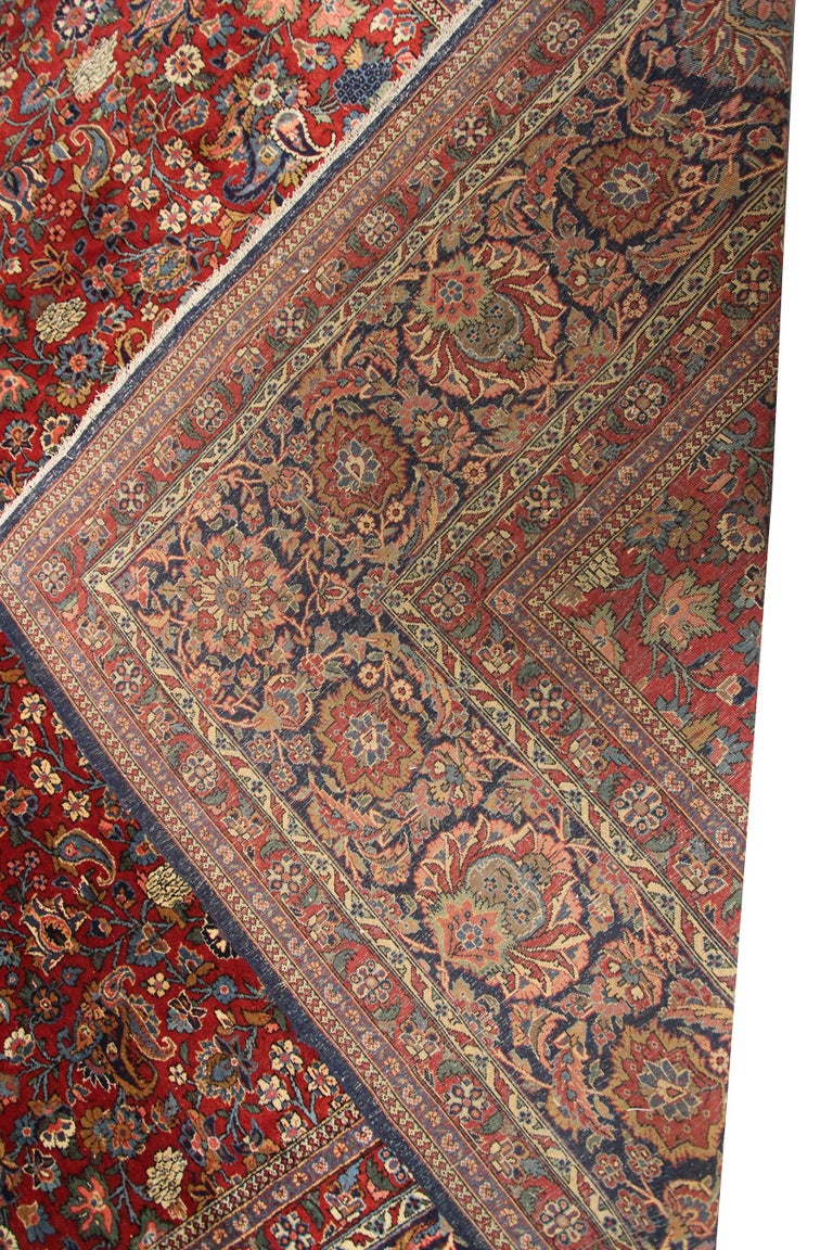 Antique Persian Dabir Kashan Rug Kork Wool Geometric Overall For Sale 8