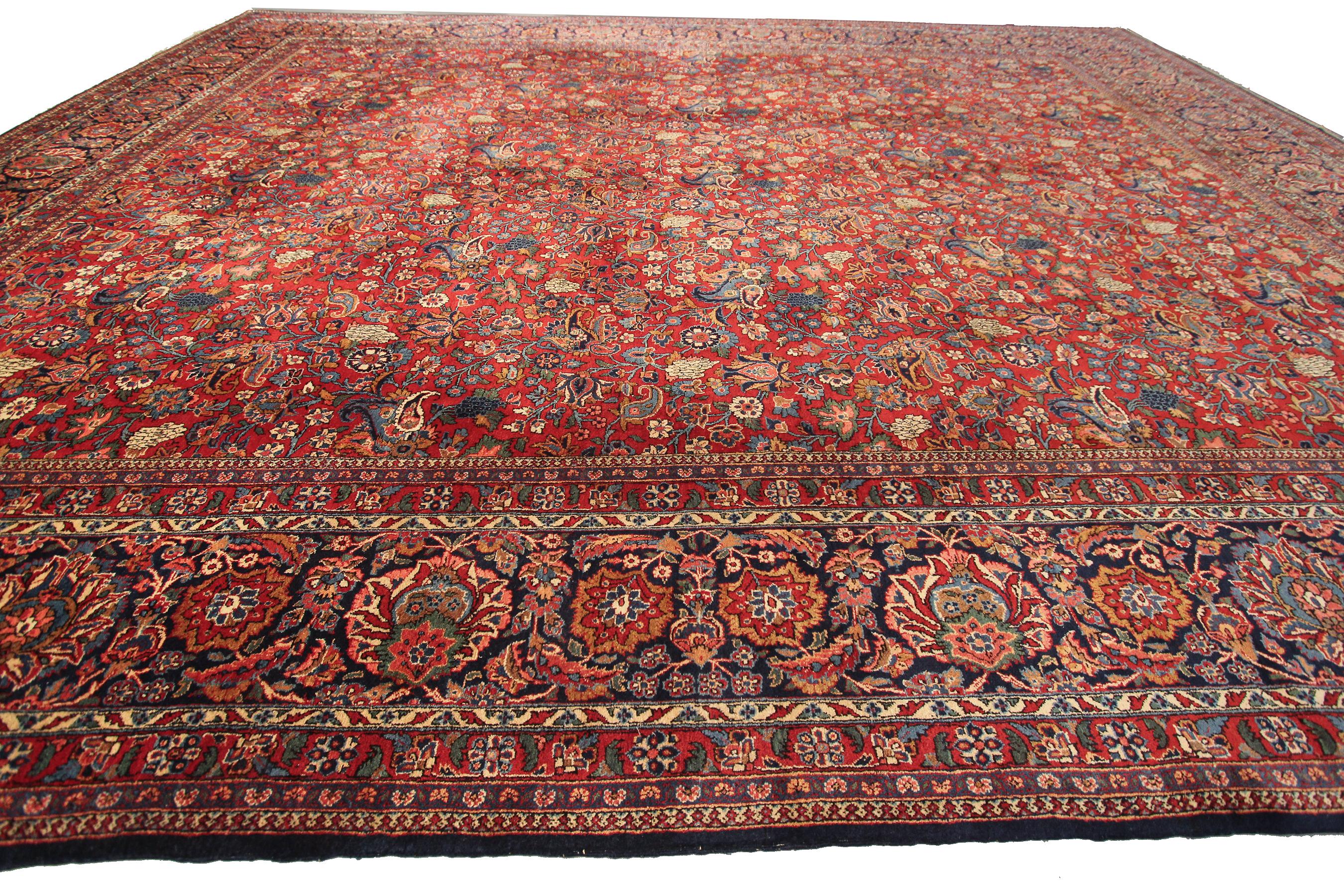 Hand-Knotted Antique Persian Dabir Kashan Rug Kork Wool Geometric Overall For Sale