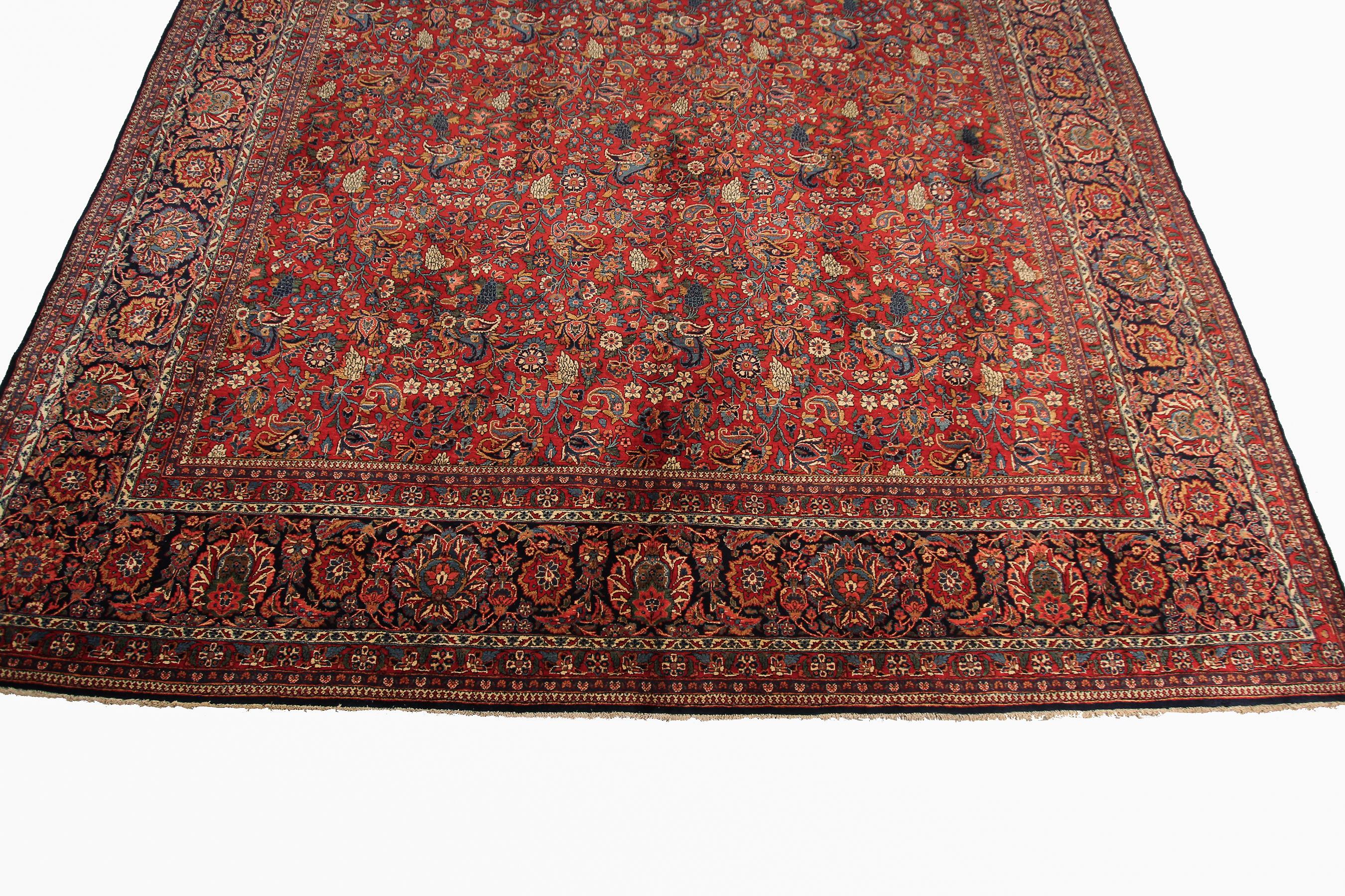 Antique Persian Dabir Kashan Rug Kork Wool Geometric Overall In Excellent Condition For Sale In New York, NY
