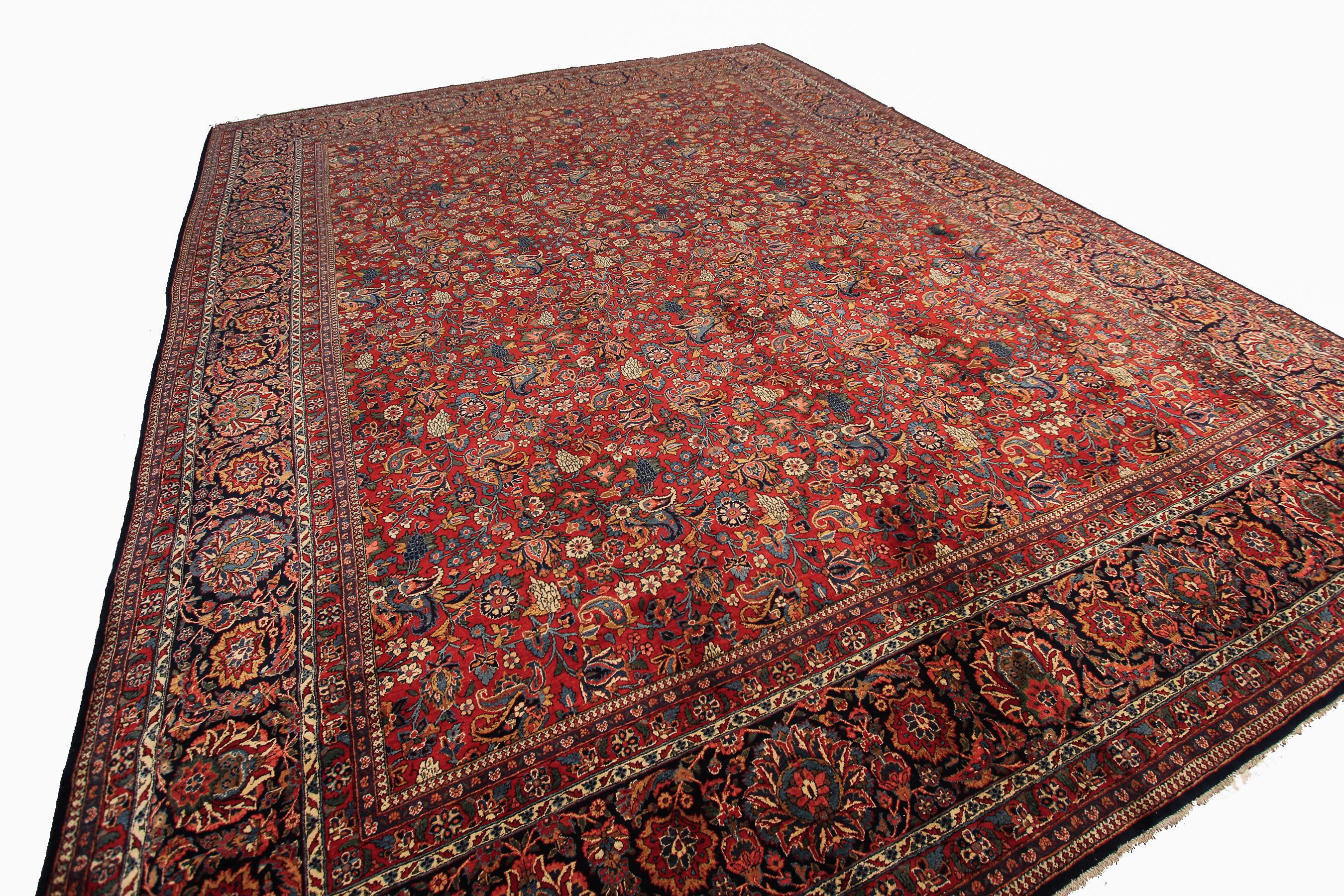 Early 20th Century Antique Persian Dabir Kashan Rug Kork Wool Geometric Overall For Sale