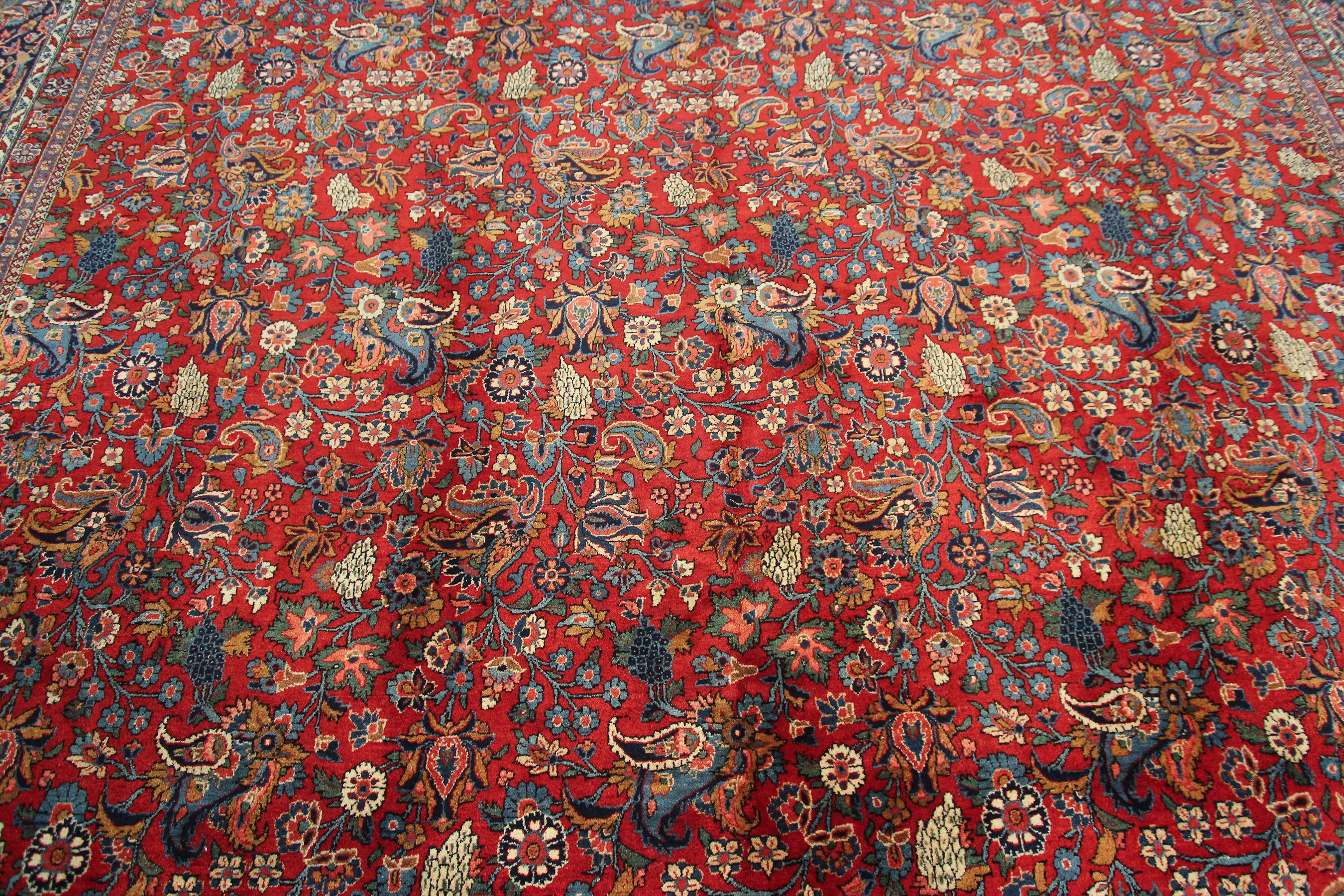 Antique Persian Dabir Kashan Rug Kork Wool Geometric Overall For Sale 3