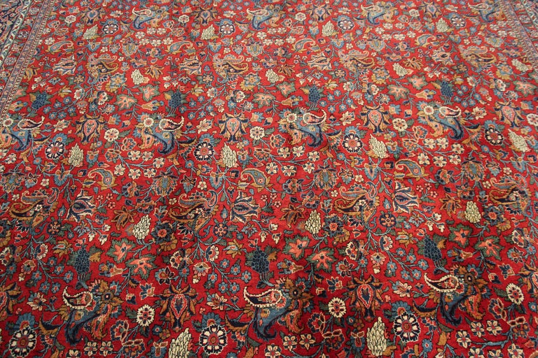 Antique Persian Dabir Kashan Rug Kork Wool Geometric Overall For Sale 4