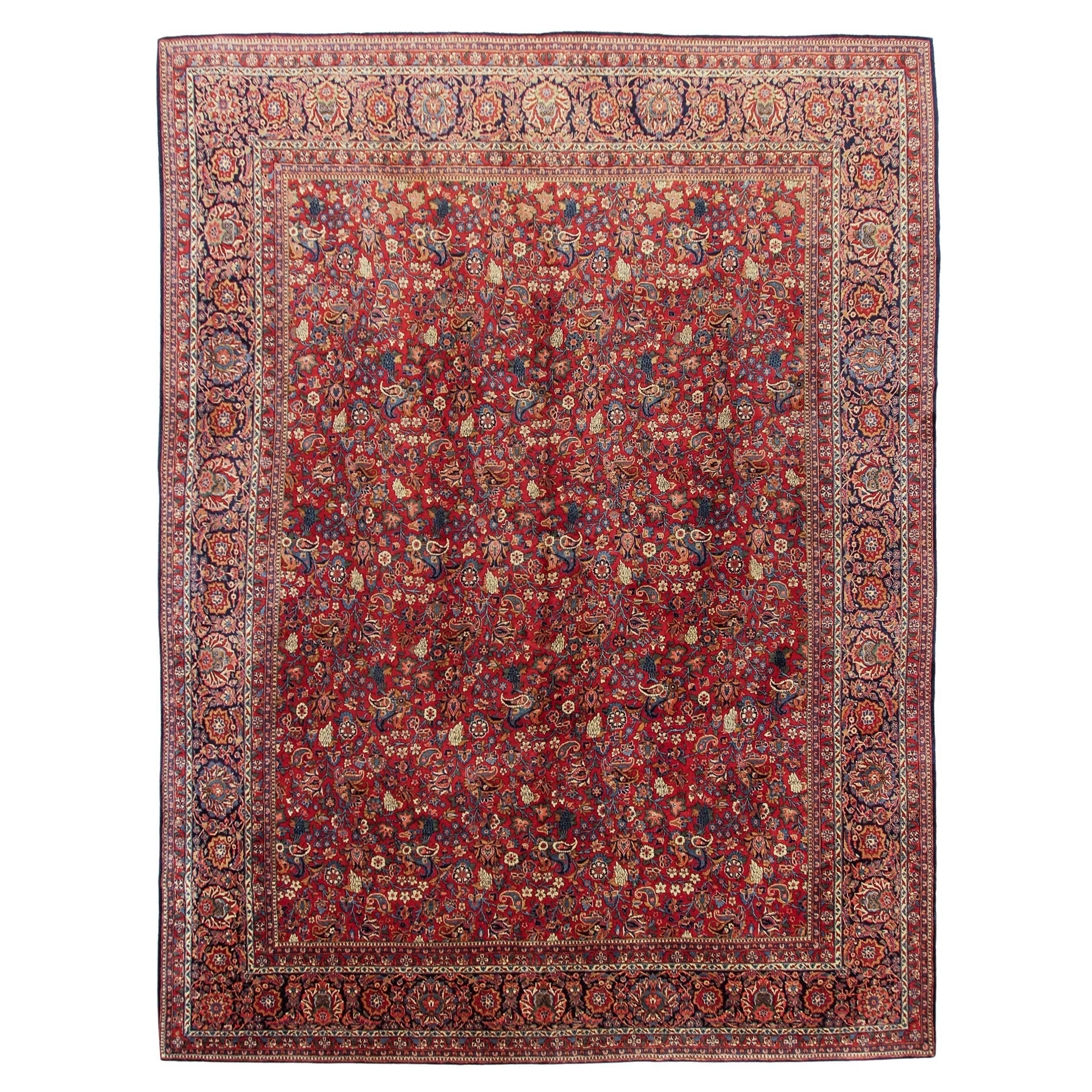 Antique Persian Dabir Kashan Rug Kork Wool Geometric Overall