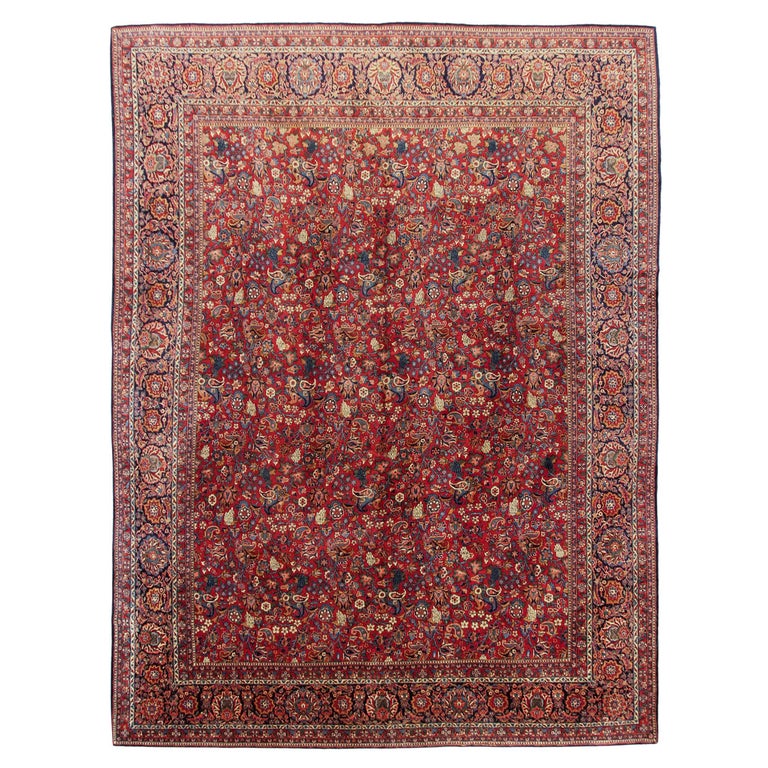 Antique Persian Dabir Kashan Rug Kork Wool Geometric Overall For Sale