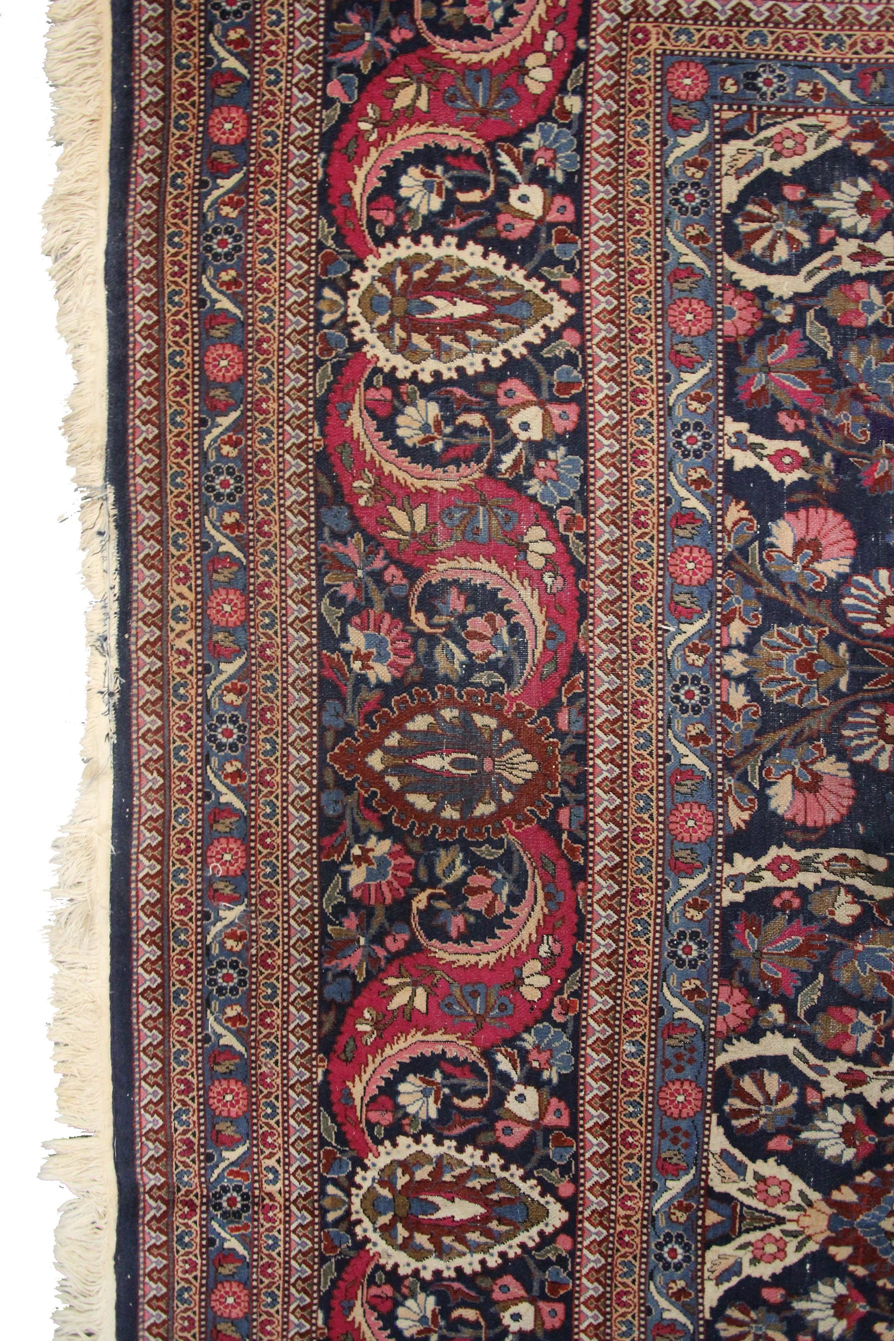 Tapis persan ancien Dabir Kashan Kork laine géométrique 11 x 14 cm bleu en vente 3
