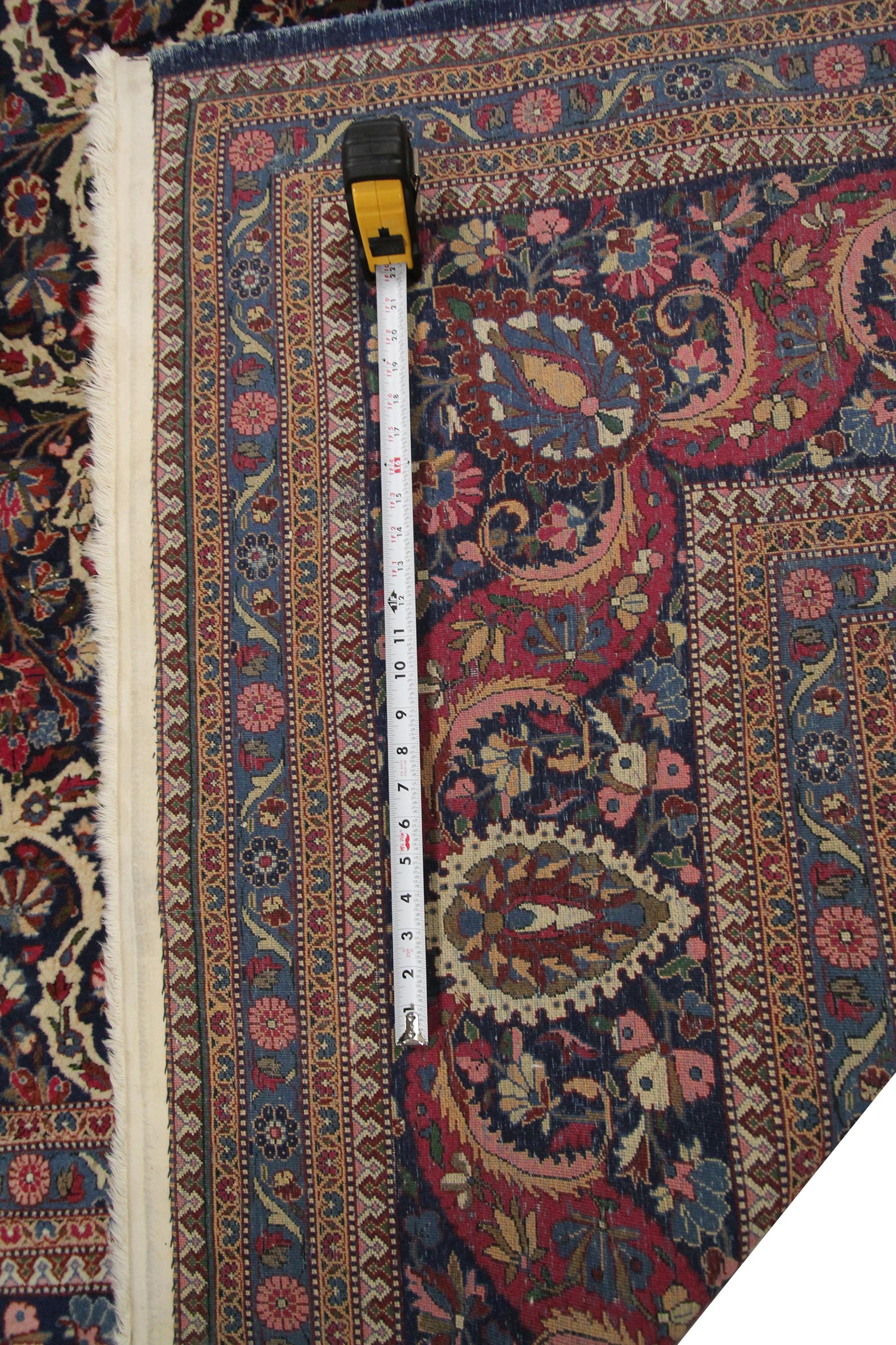 Antique Persian Dabir Kashan Rug Kork Wool Geometric Overall 11x14 Blue For Sale 7