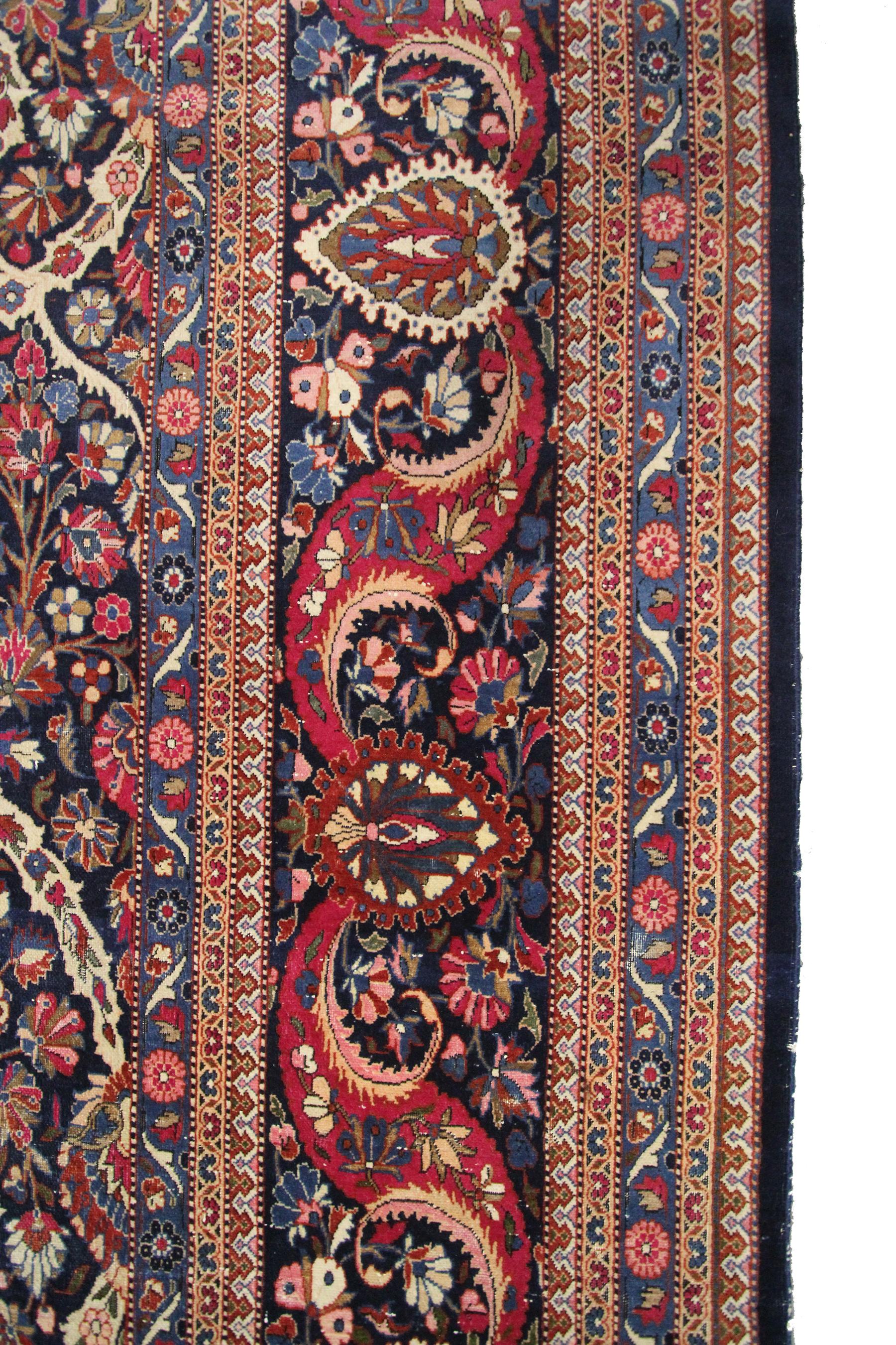 Antiker persischer Dabir Kashan-Teppich aus Kork-Wolle, geometrisch, insgesamt 11x14 Blau (Frühes 20. Jahrhundert) im Angebot