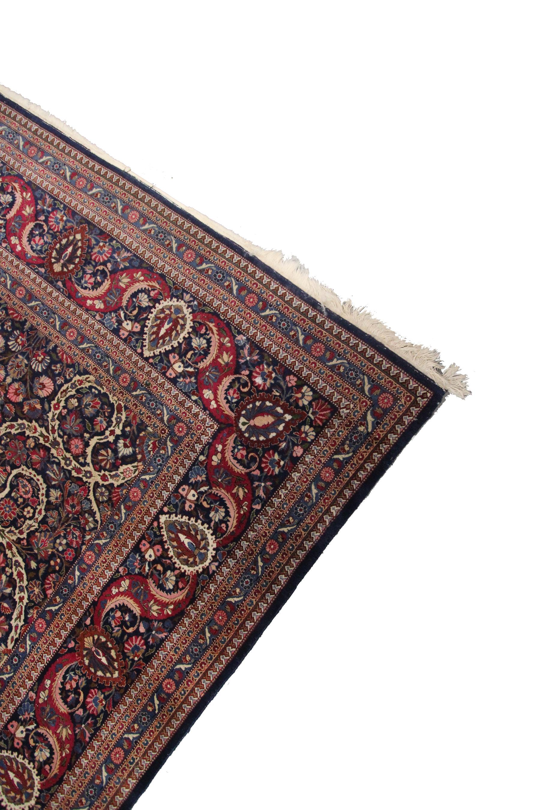 Antique Persian Dabir Kashan Rug Kork Wool Geometric Overall 11x14 Blue For Sale 2