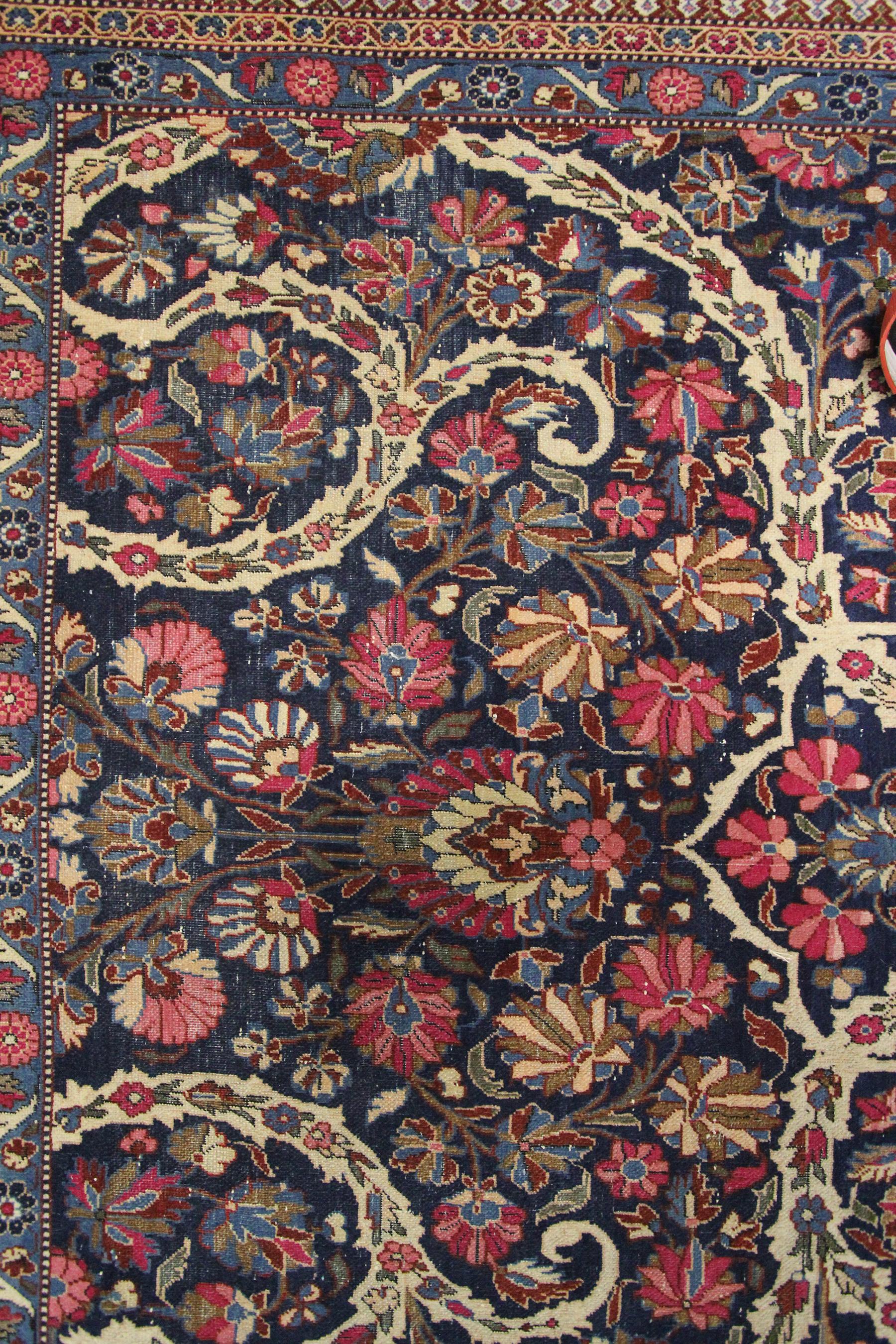 Antique Persian Dabir Kashan Rug Kork Wool Geometric Overall 11x14 Blue For Sale 4