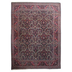 Tapis persan ancien Dabir Kashan Kork laine géométrique 11 x 14 cm bleu