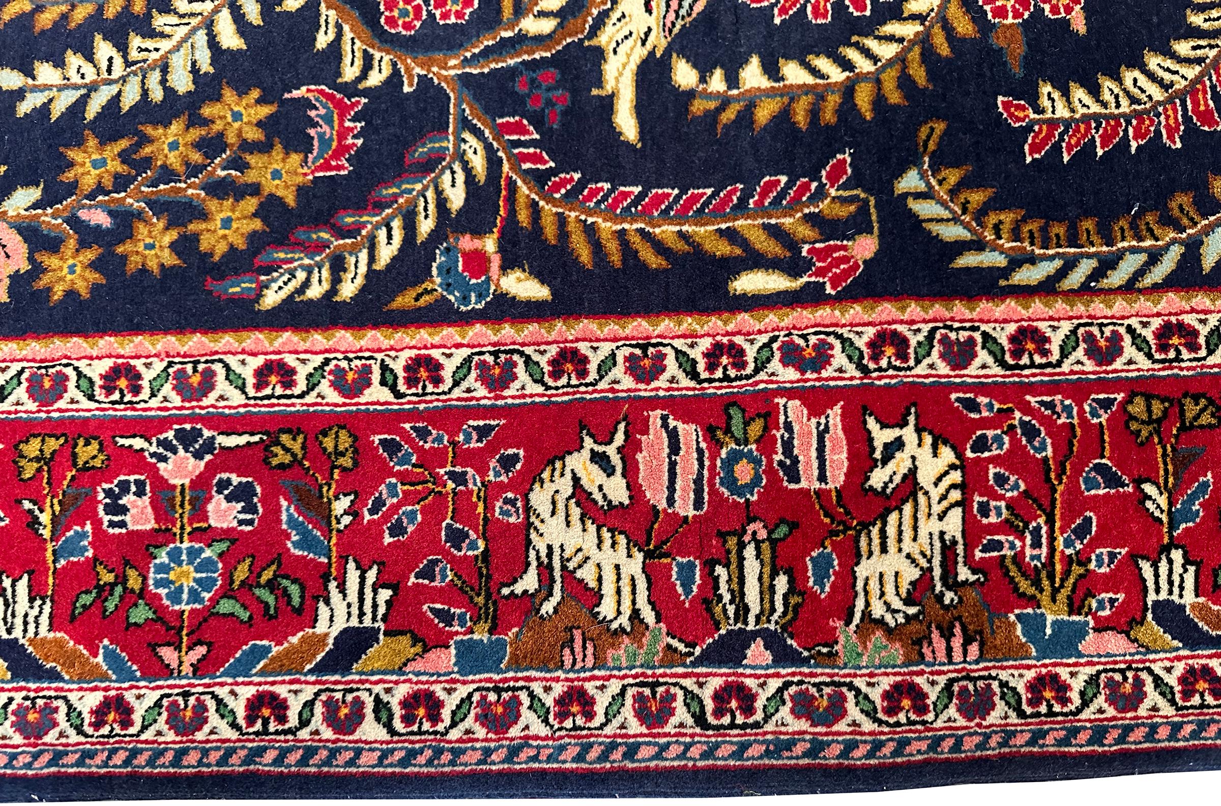 Antike persische Dabir Kashan Teppich Kork Wolle Overall 4x6 Blau (Persisch) im Angebot