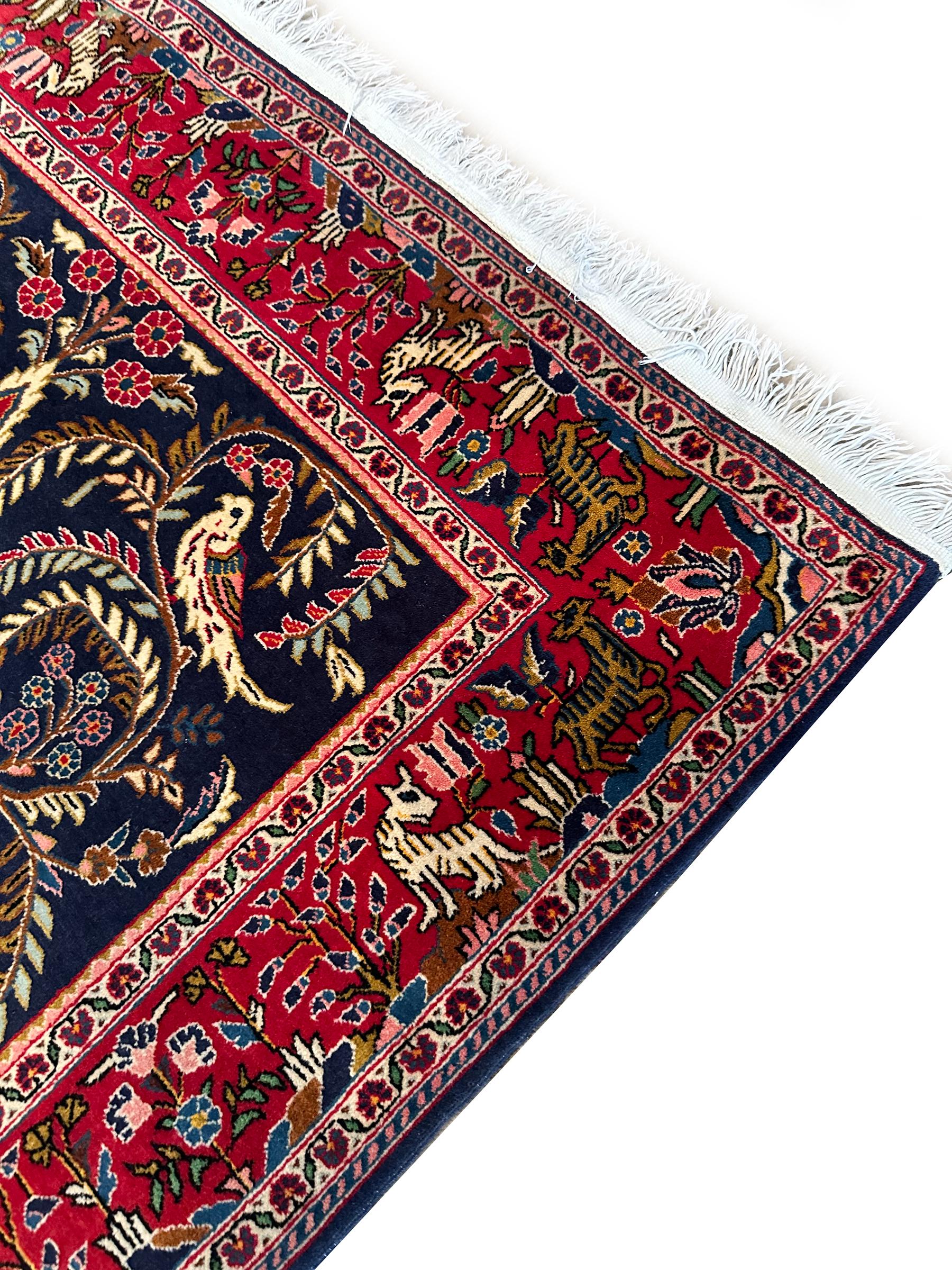 Antike persische Dabir Kashan Teppich Kork Wolle Overall 4x6 Blau (Handgeknüpft) im Angebot