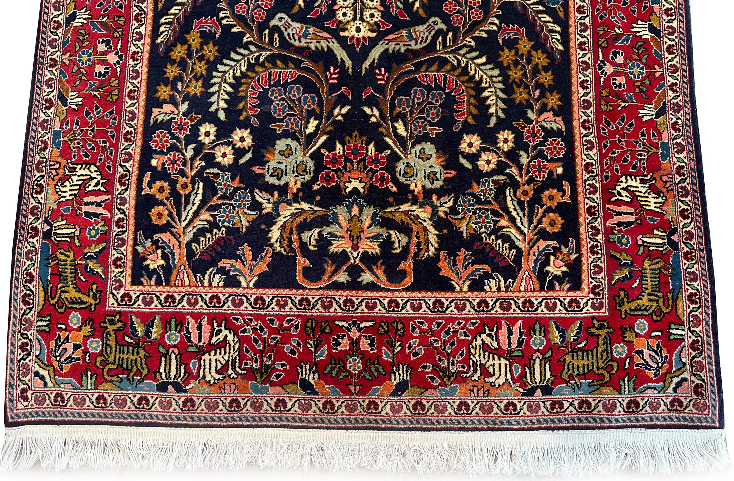 Antike persische Dabir Kashan Teppich Kork Wolle Overall 4x6 Blau (Mitte des 20. Jahrhunderts) im Angebot