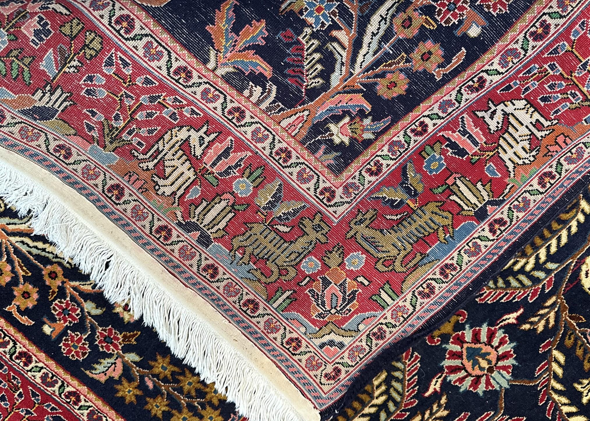 Antike persische Dabir Kashan Teppich Kork Wolle Overall 4x6 Blau im Angebot 1