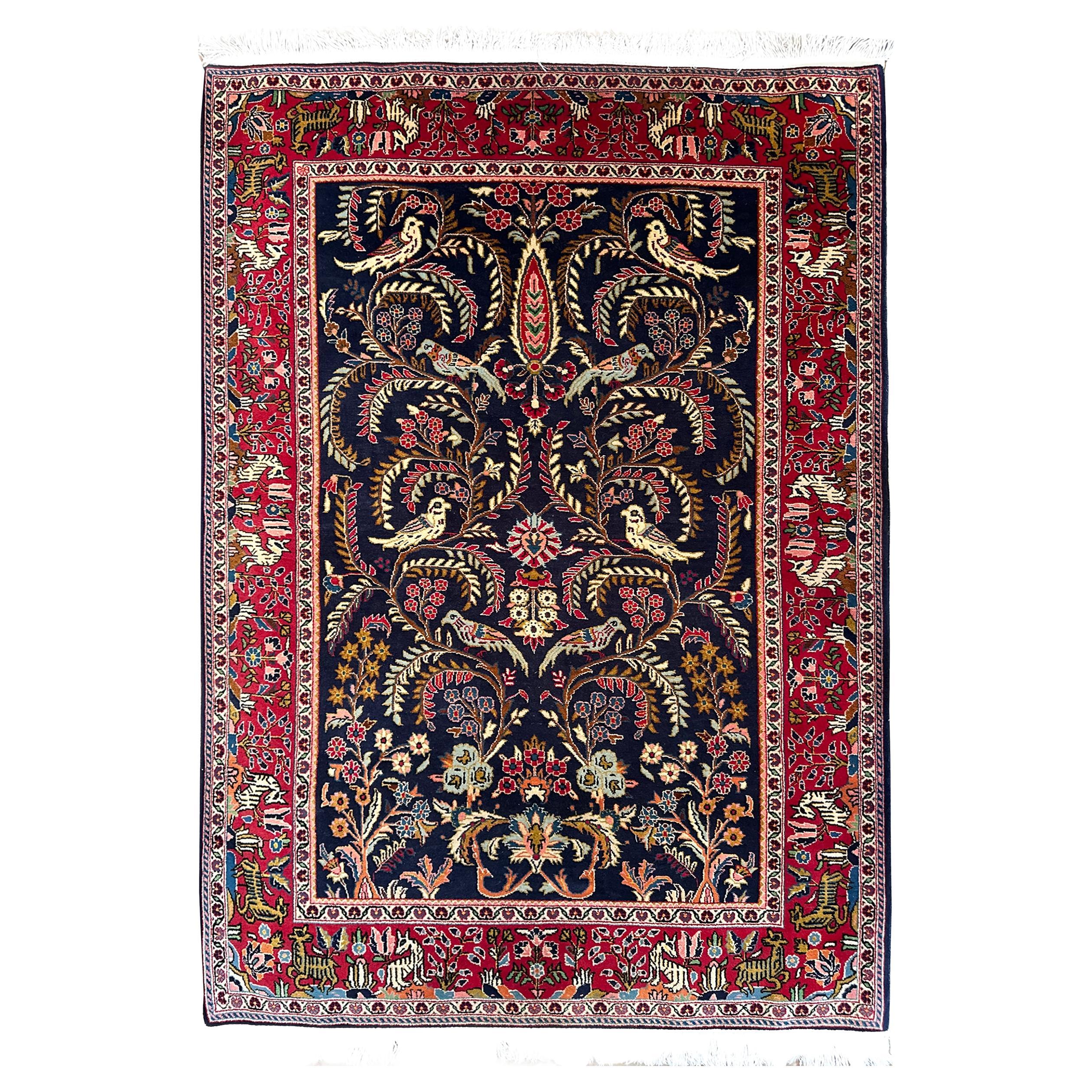 Antike persische Dabir Kashan Teppich Kork Wolle Overall 4x6 Blau im Angebot