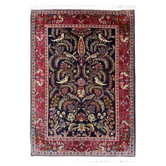 Antike persische Dabir Kashan Teppich Kork Wolle Overall 4x6 Blau