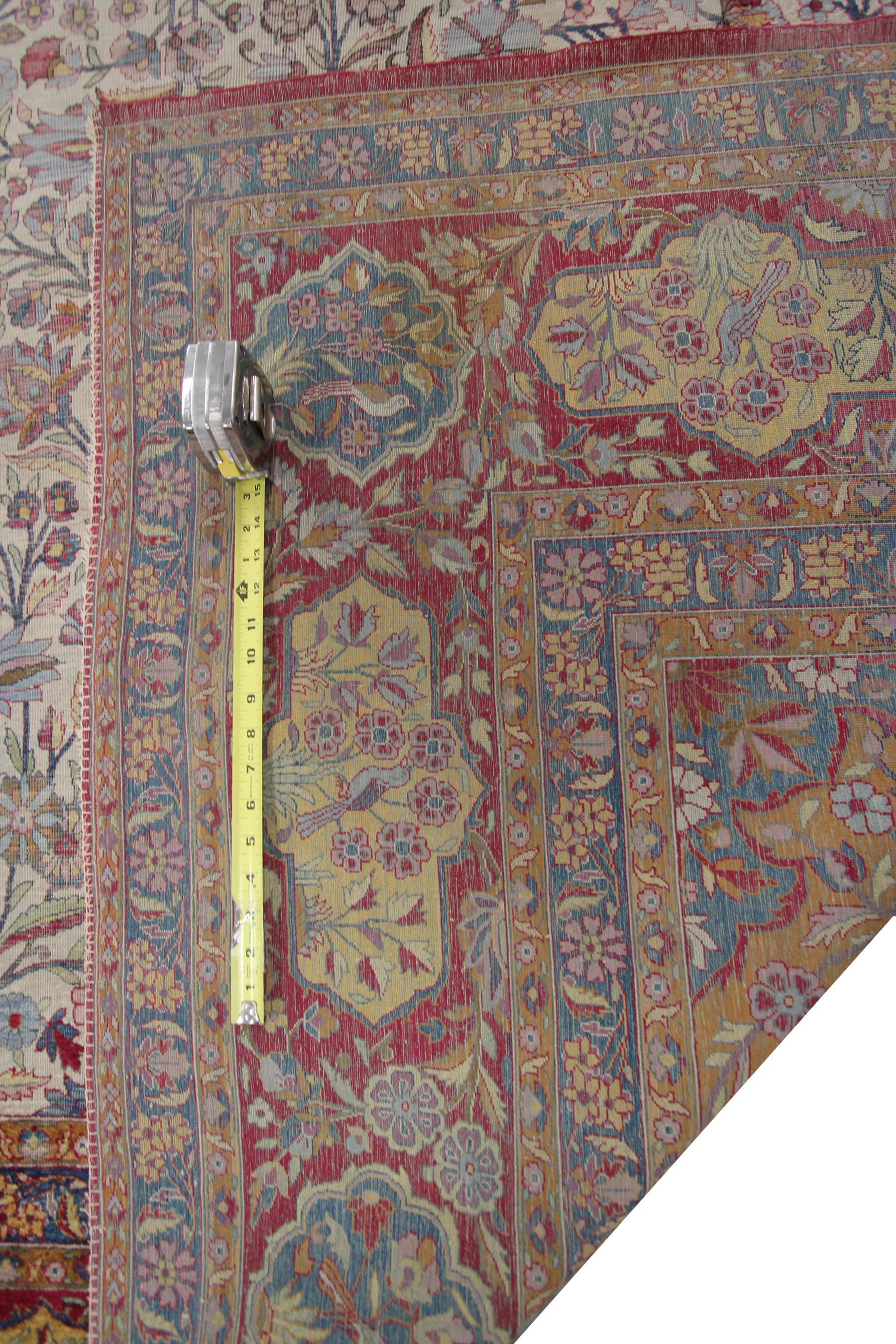 Antique Persian Dabir Kashan Rug Silk Rug Ivory Bird, 1890 For Sale 5