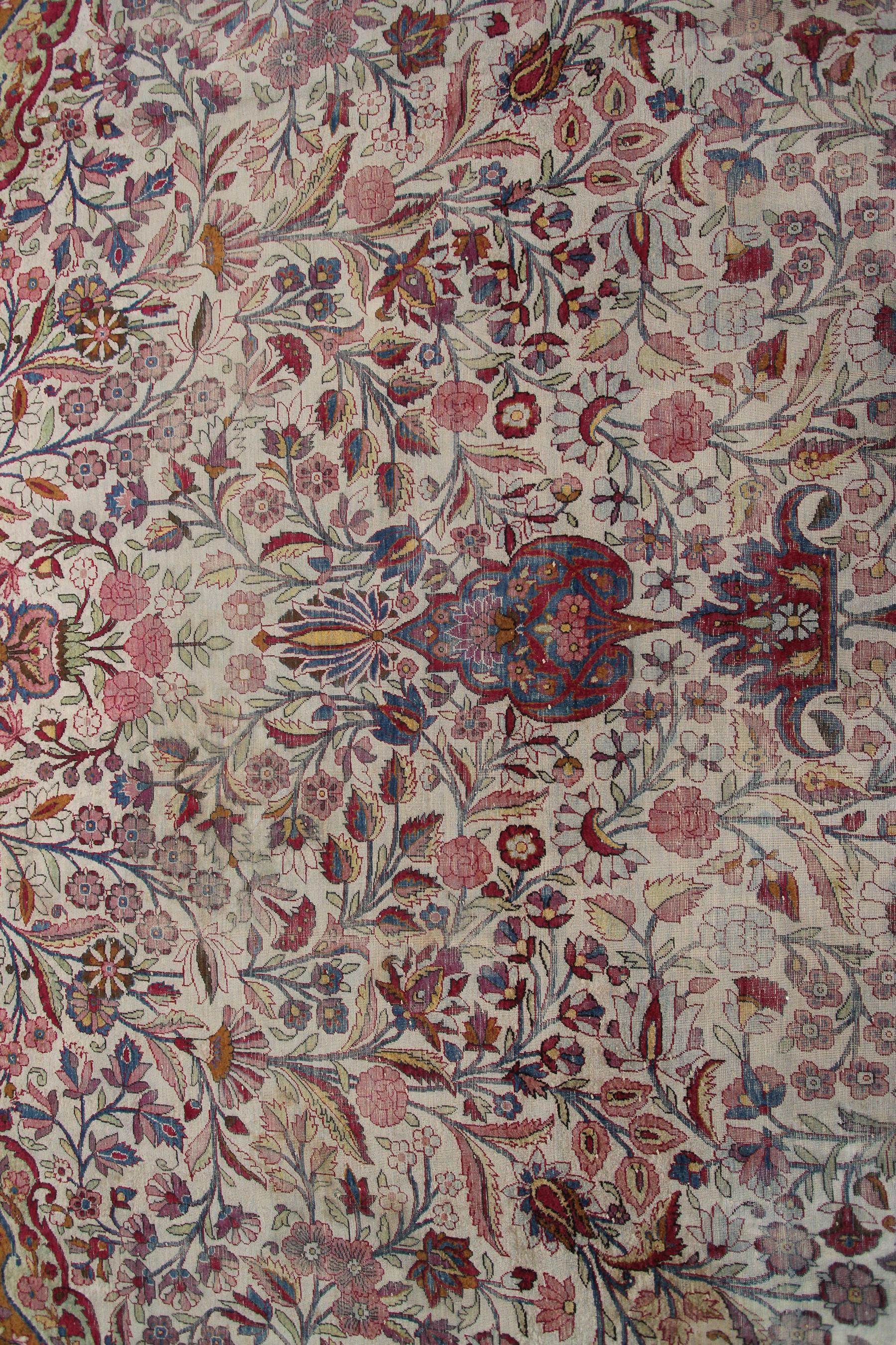 Antique Persian Dabir Kashan Rug Silk Rug Ivory Bird, 1890 For Sale 3