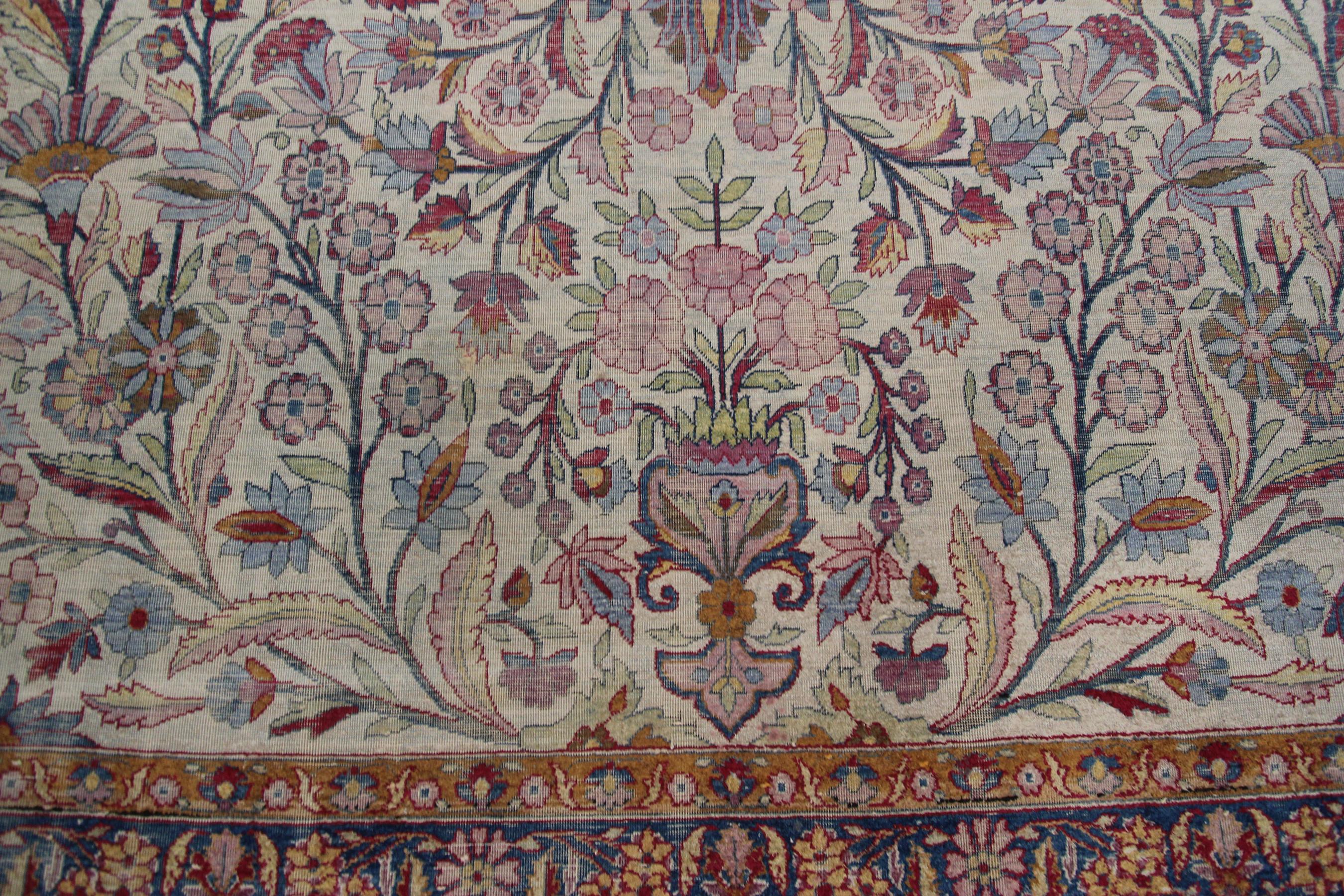 Antique Persian Dabir Kashan Rug Silk Rug Ivory Bird, 1890 For Sale 4