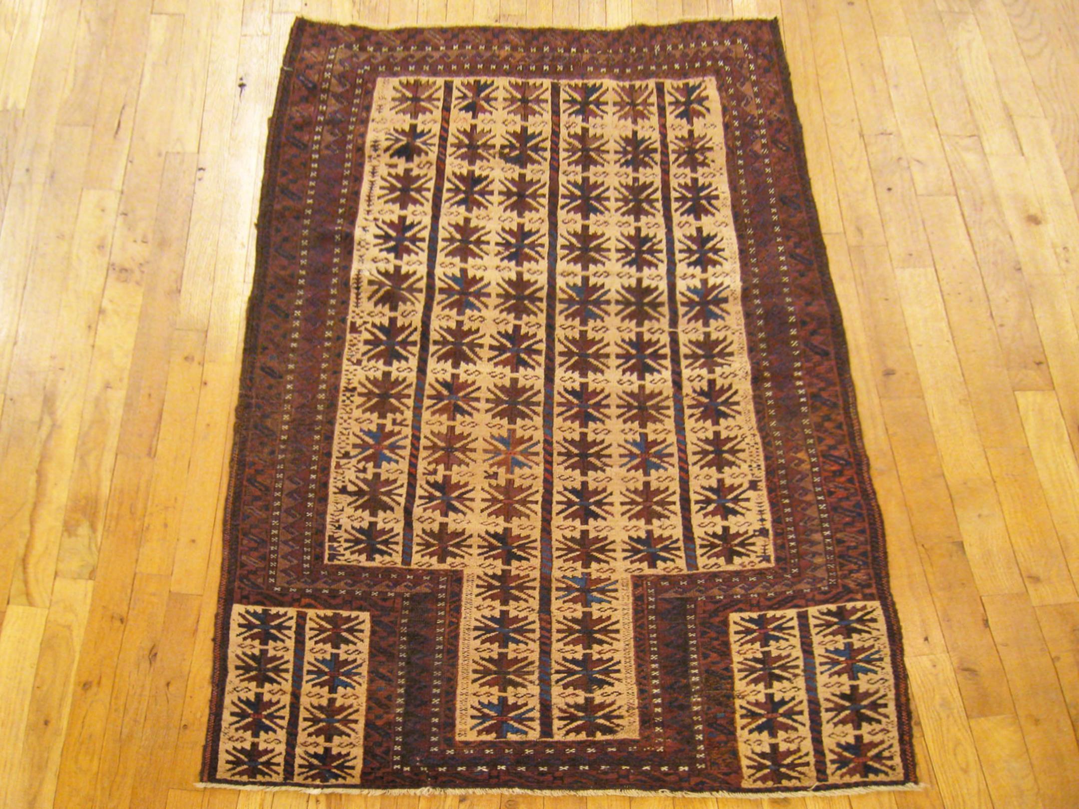 Hand-Knotted Antique Persian Decorative Oriental Belouch Rug in Small Size For Sale