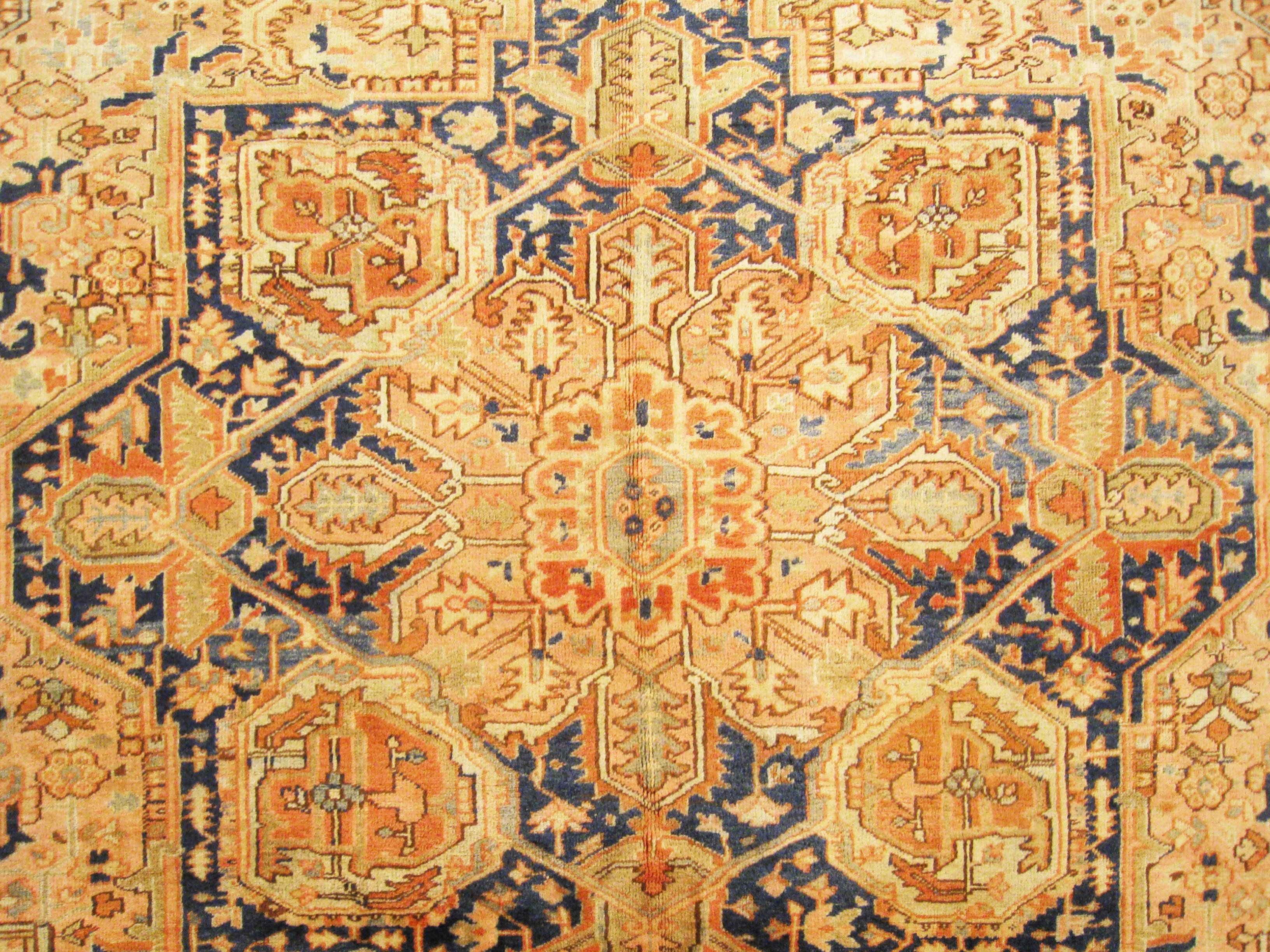 Wool Antique Persian Decorative Oriental Heriz Rug in Large Size For Sale