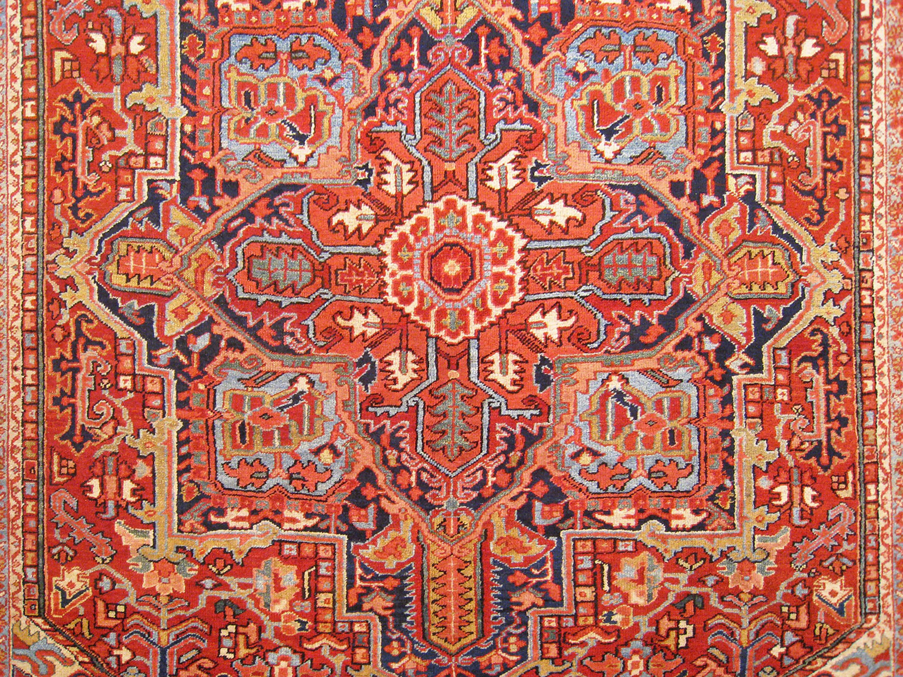 Wool Antique Persian Decorative Oriental Heriz Rug in Room Size For Sale