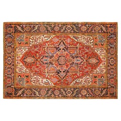 Antiker persischer dekorativer orientalischer Heriz-Teppich in Zimmergröße
