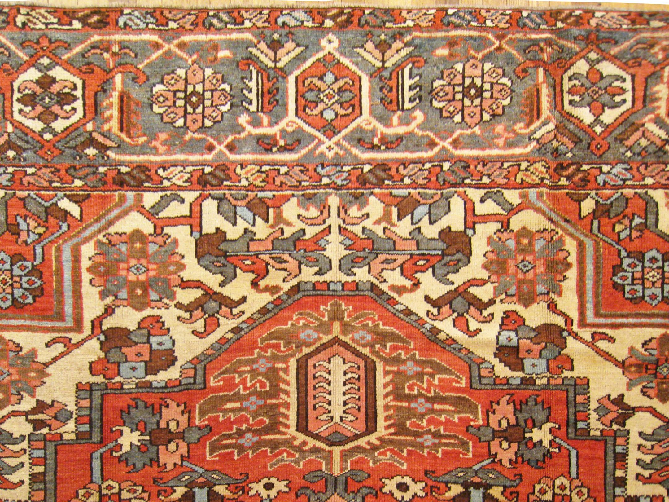Antique Persian Decorative Oriental Heriz Serapi Rug in Room Size For Sale 4
