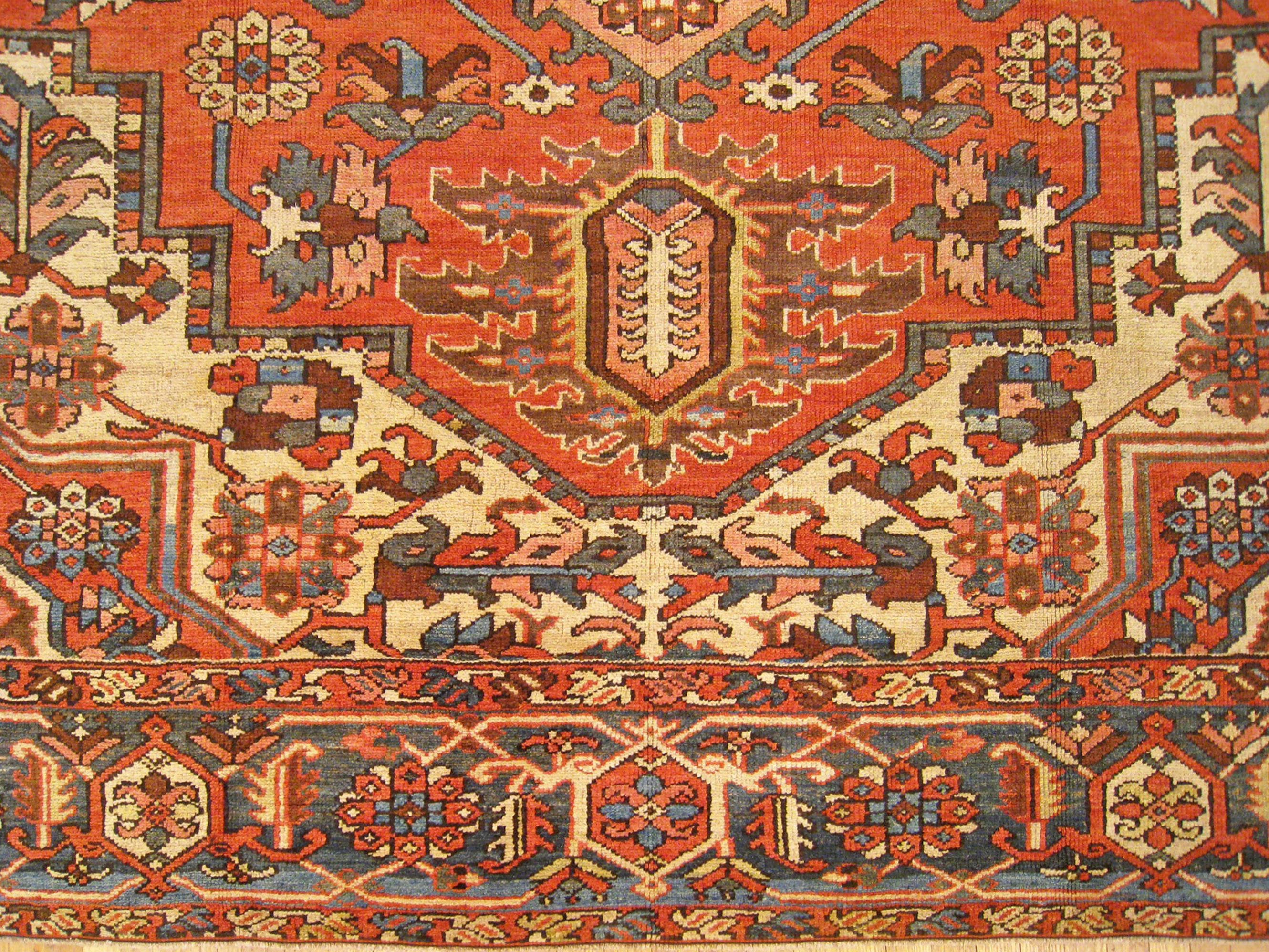 Early 20th Century Antique Persian Decorative Oriental Heriz Serapi Rug in Room Size For Sale