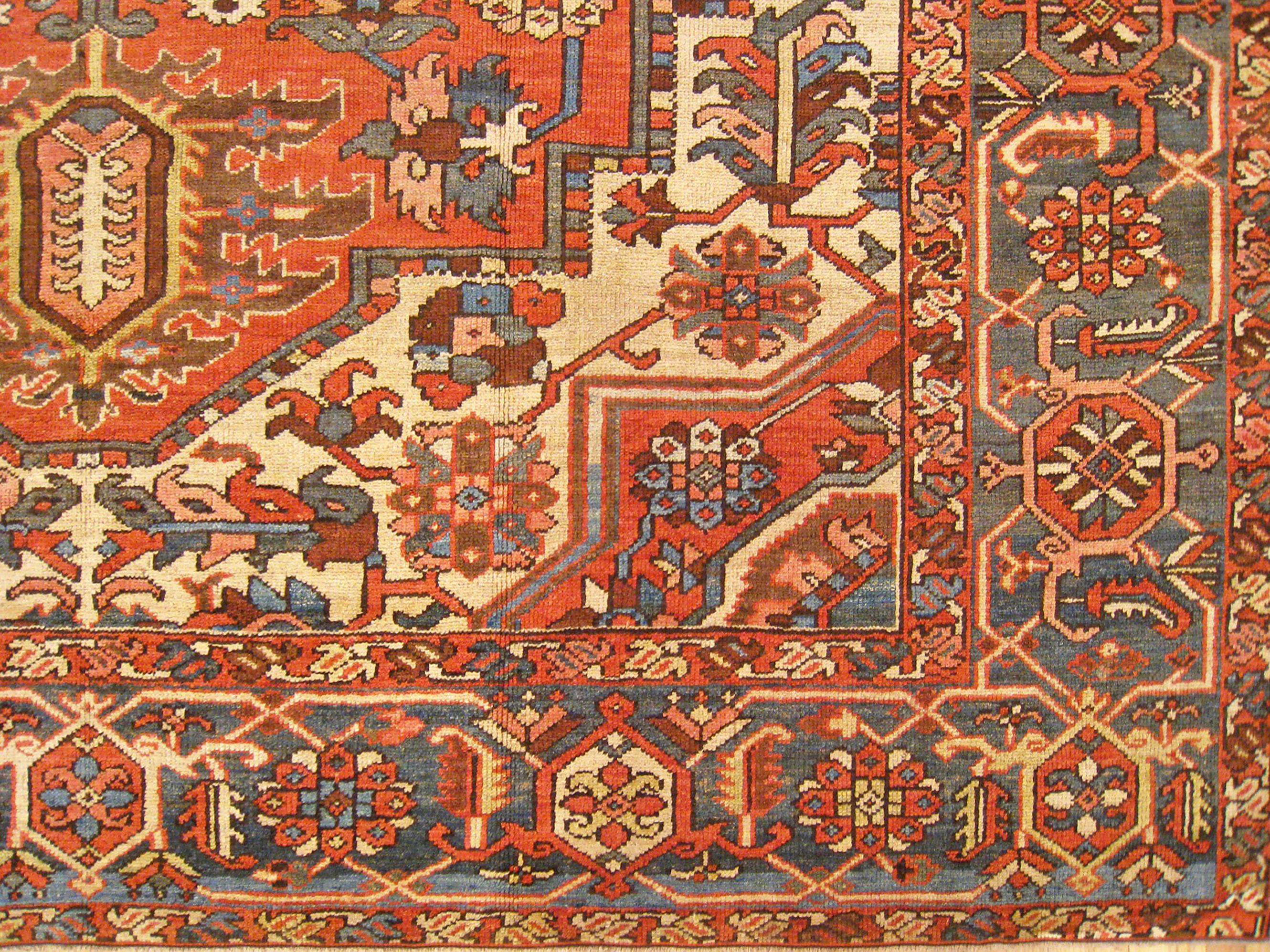 Wool Antique Persian Decorative Oriental Heriz Serapi Rug in Room Size For Sale