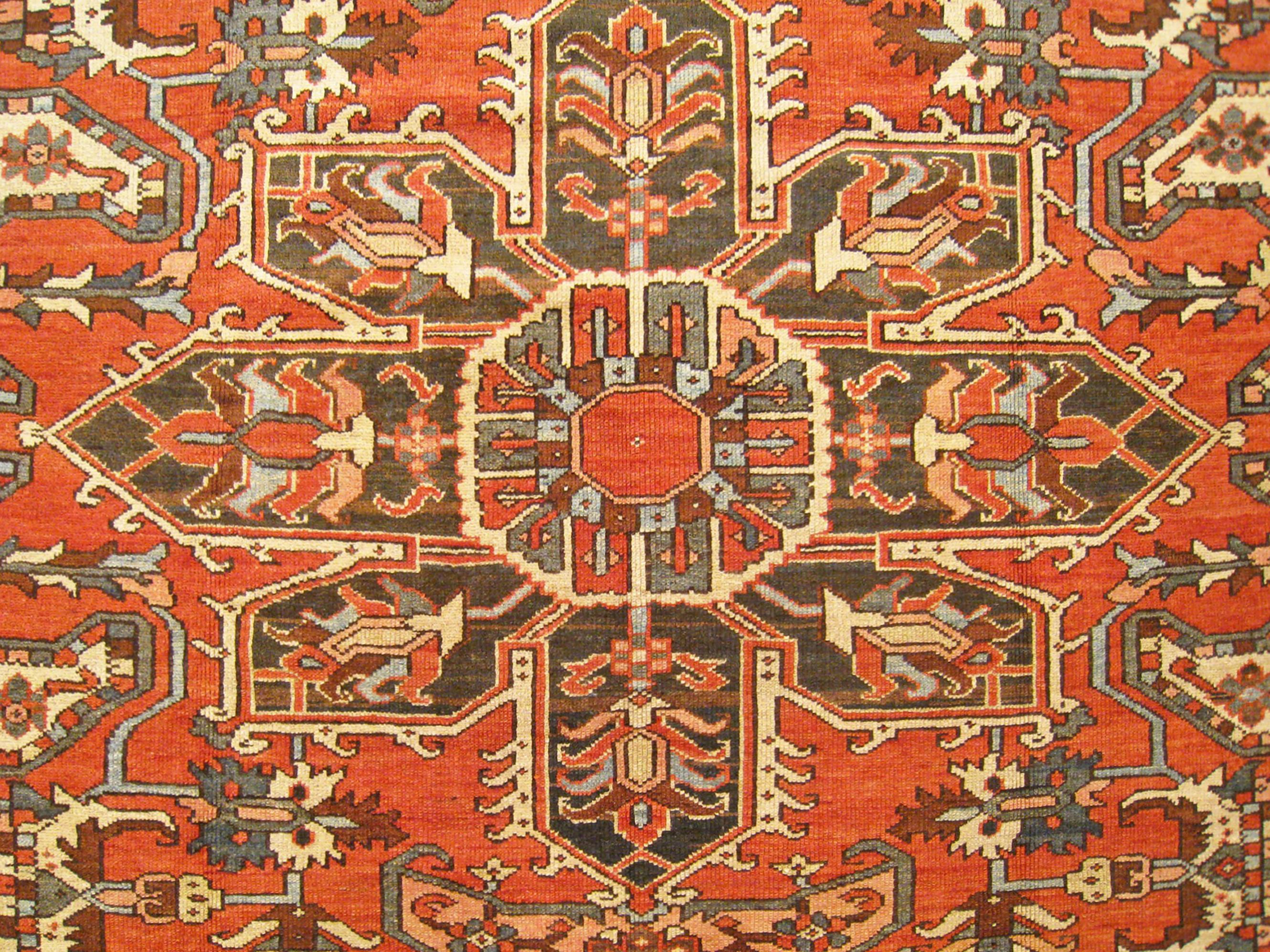 Antique Persian Decorative Oriental Heriz Serapi Rug in Room Size For Sale 2