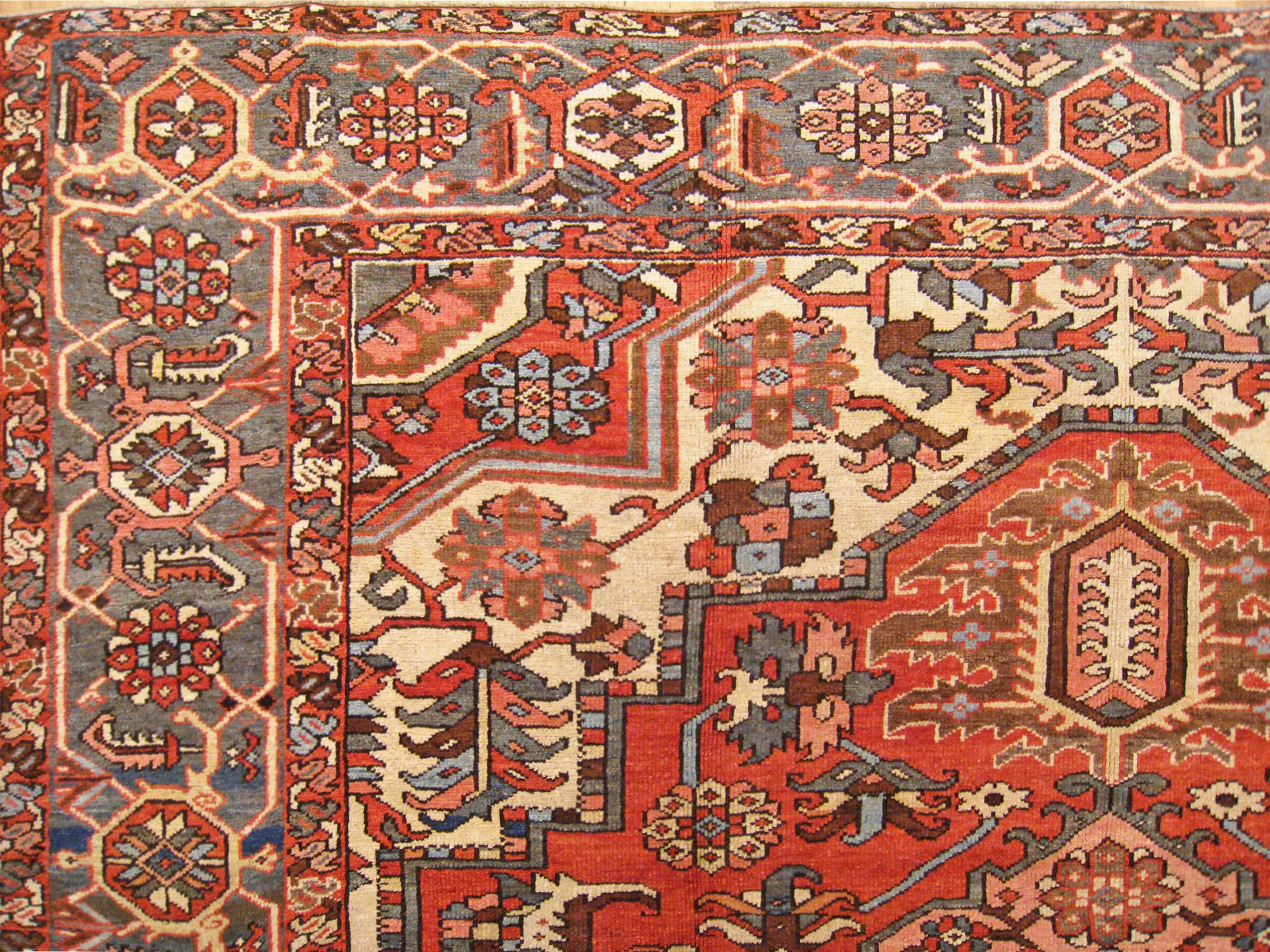 Antique Persian Decorative Oriental Heriz Serapi Rug in Room Size For Sale 3