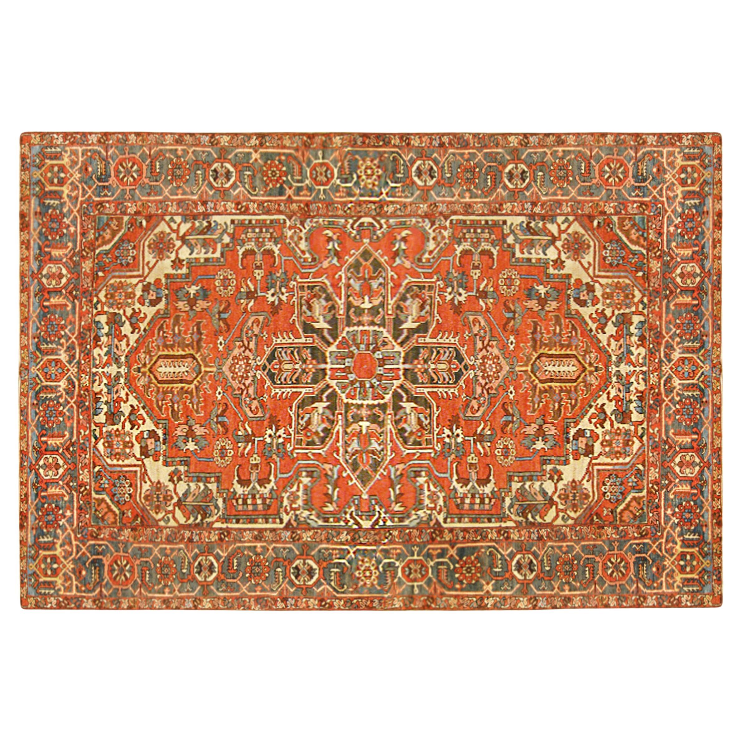 Antique Persian Decorative Oriental Heriz Serapi Rug in Room Size For Sale