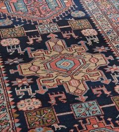 Antique Persian Deep-Indigo Lozenge Persian Heriz Rug
