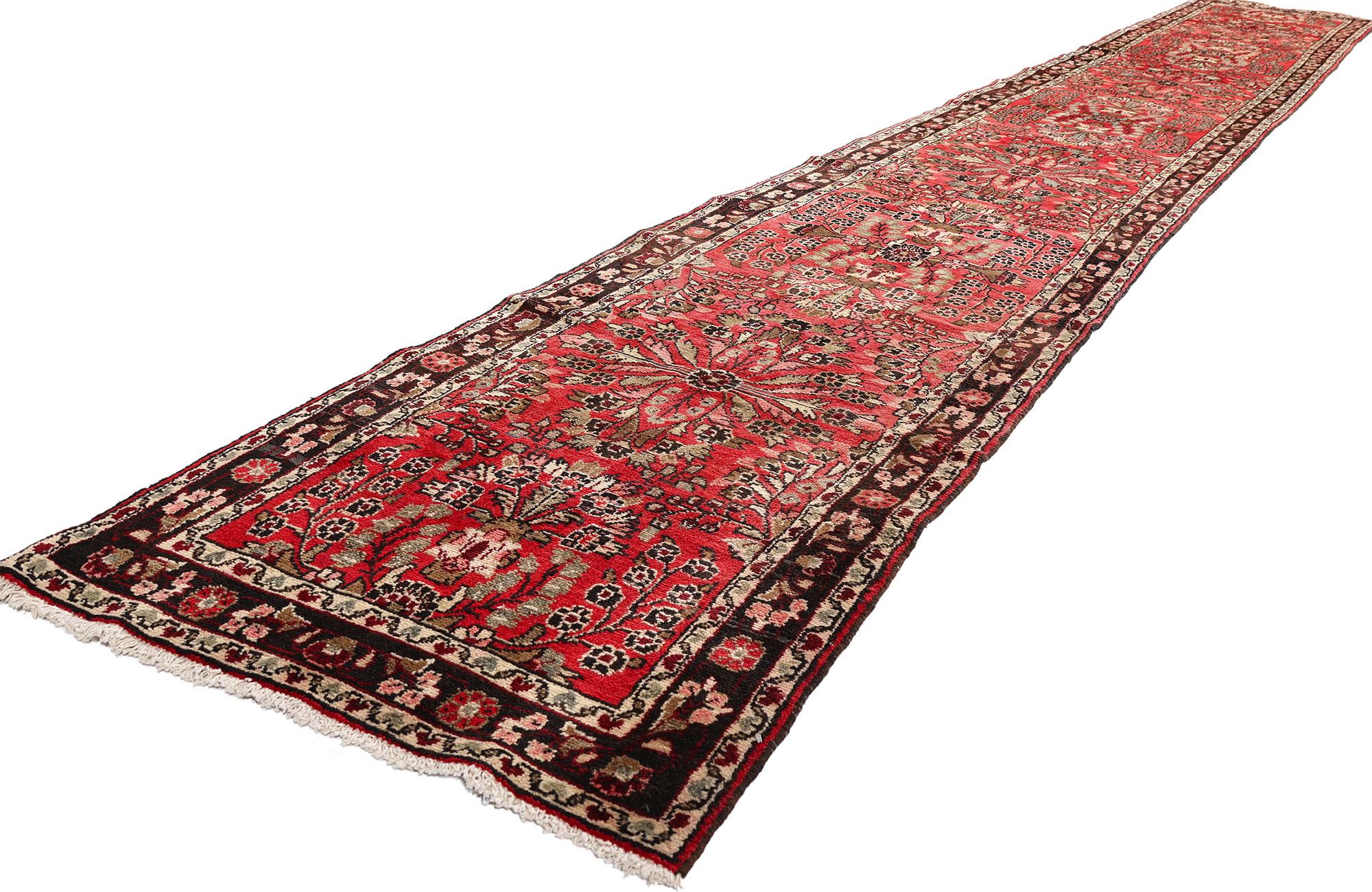 90037 Antique Persian Dergazine Hamadan Rug Runner, 02'09 x 20'10. Woven with intention and reverence in the heart of western Iran, this one-of-a-kind hand-knotted antique Persian Dergazine Hamadan rug runner is more than a textile—it is an