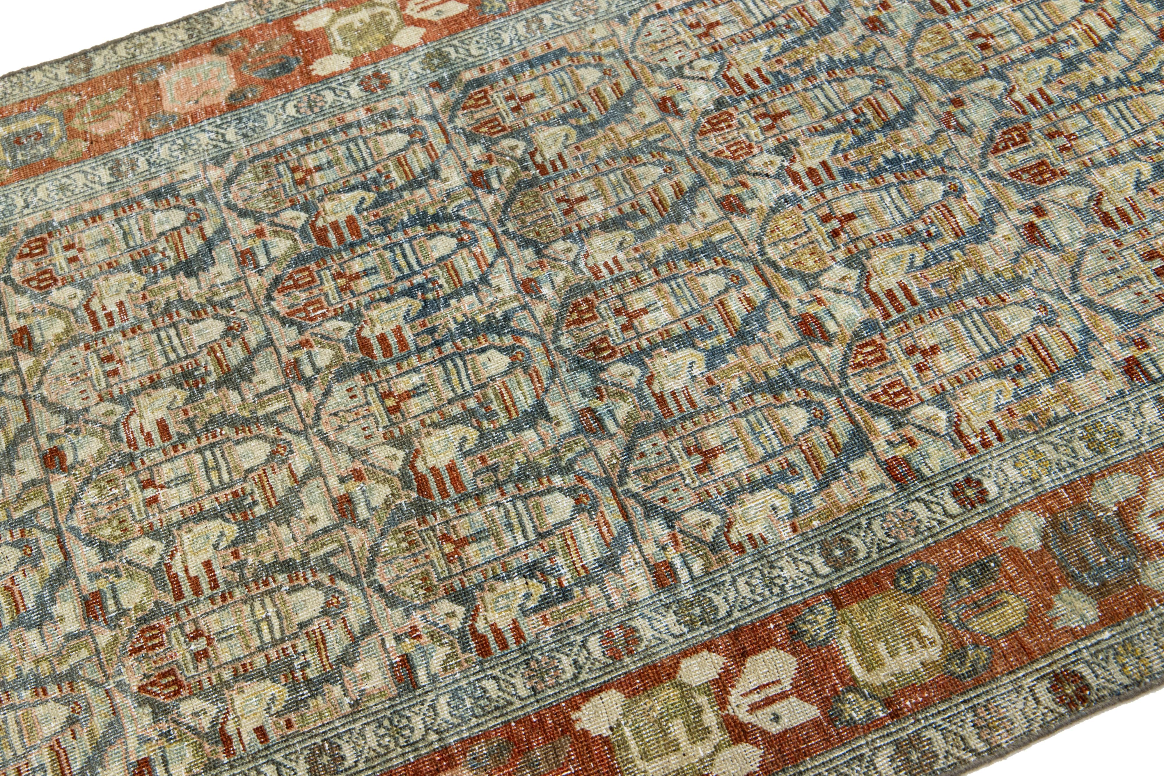 Islamico Antico runner in lana Malayer di design persiano in blu in vendita