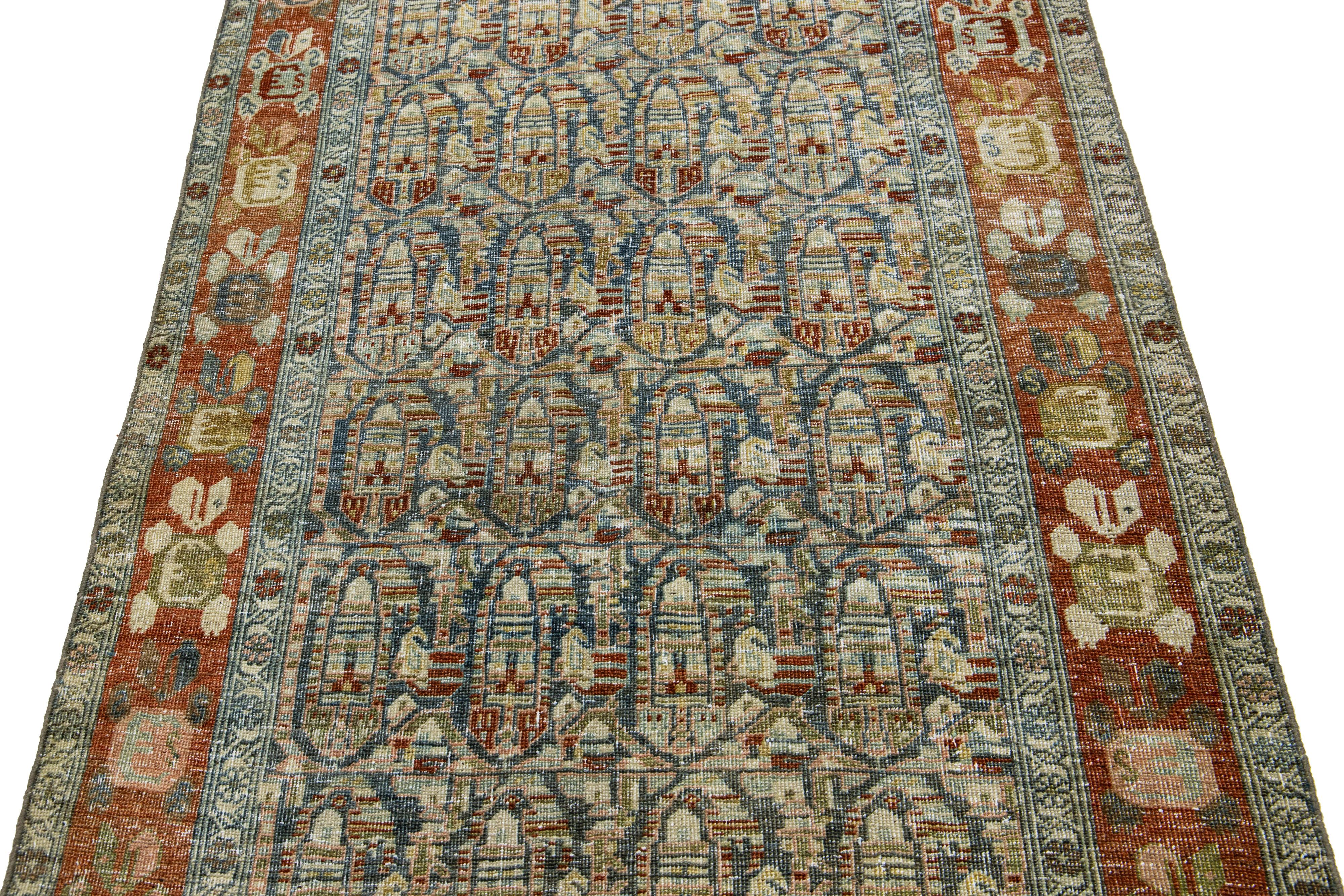 Antique Persian Designed Malayer Wool Runner In Blue For Sale 1