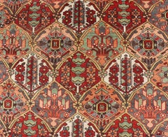 Antique Persian Diamond Garden Design Bakhtiari Rug in Multi Colors