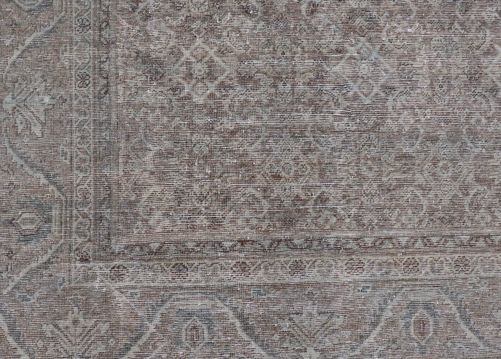 Antique Persian Distressed Mahal Rug in Warm Earthy Tones with All-Over Design 6