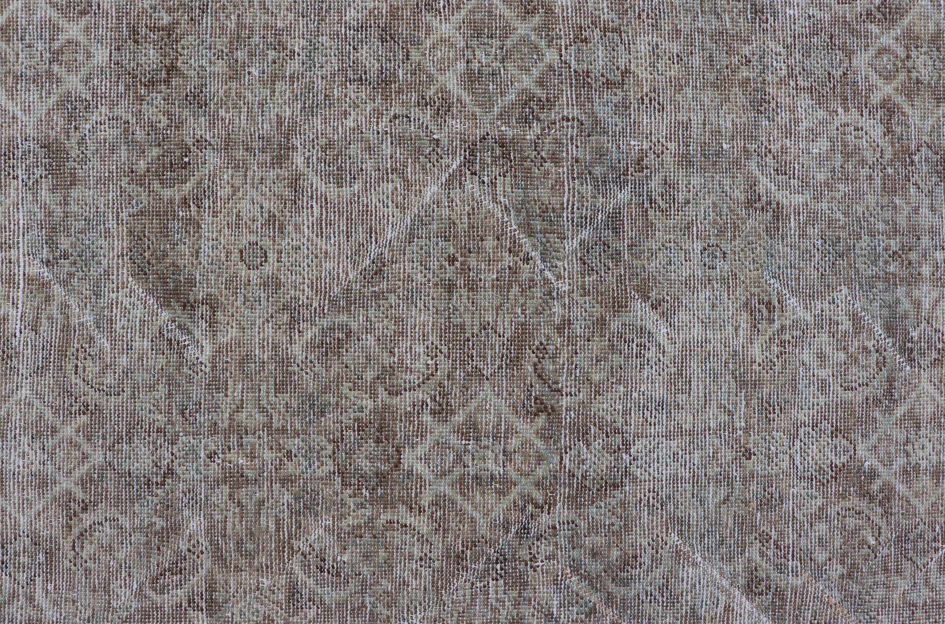 Sultanabad Antique Persian Distressed Mahal Rug in Warm Earthy Tones with All-Over Design