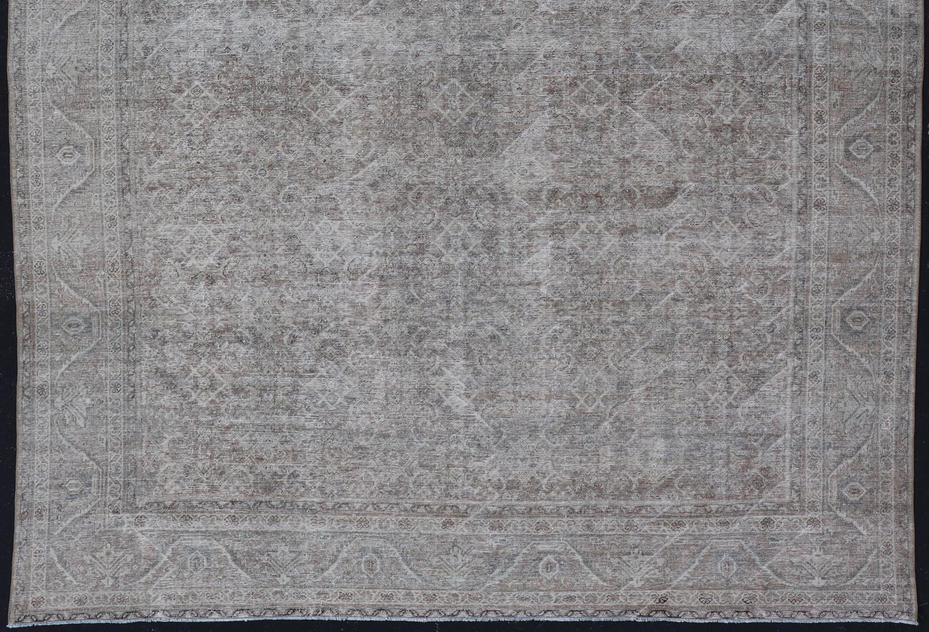 20th Century Antique Persian Distressed Mahal Rug in Warm Earthy Tones with All-Over Design