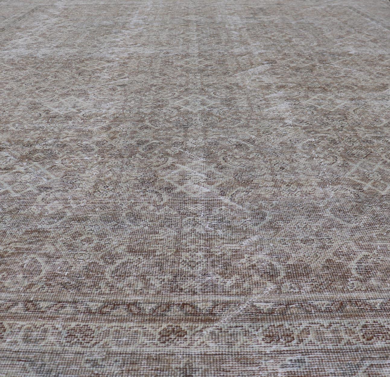 Antique Persian Distressed Mahal Rug in Warm Earthy Tones with All-Over Design 1