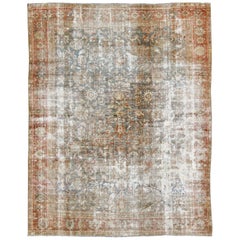 Antique Persian Distressed Mahal Rug with Intricate Florals