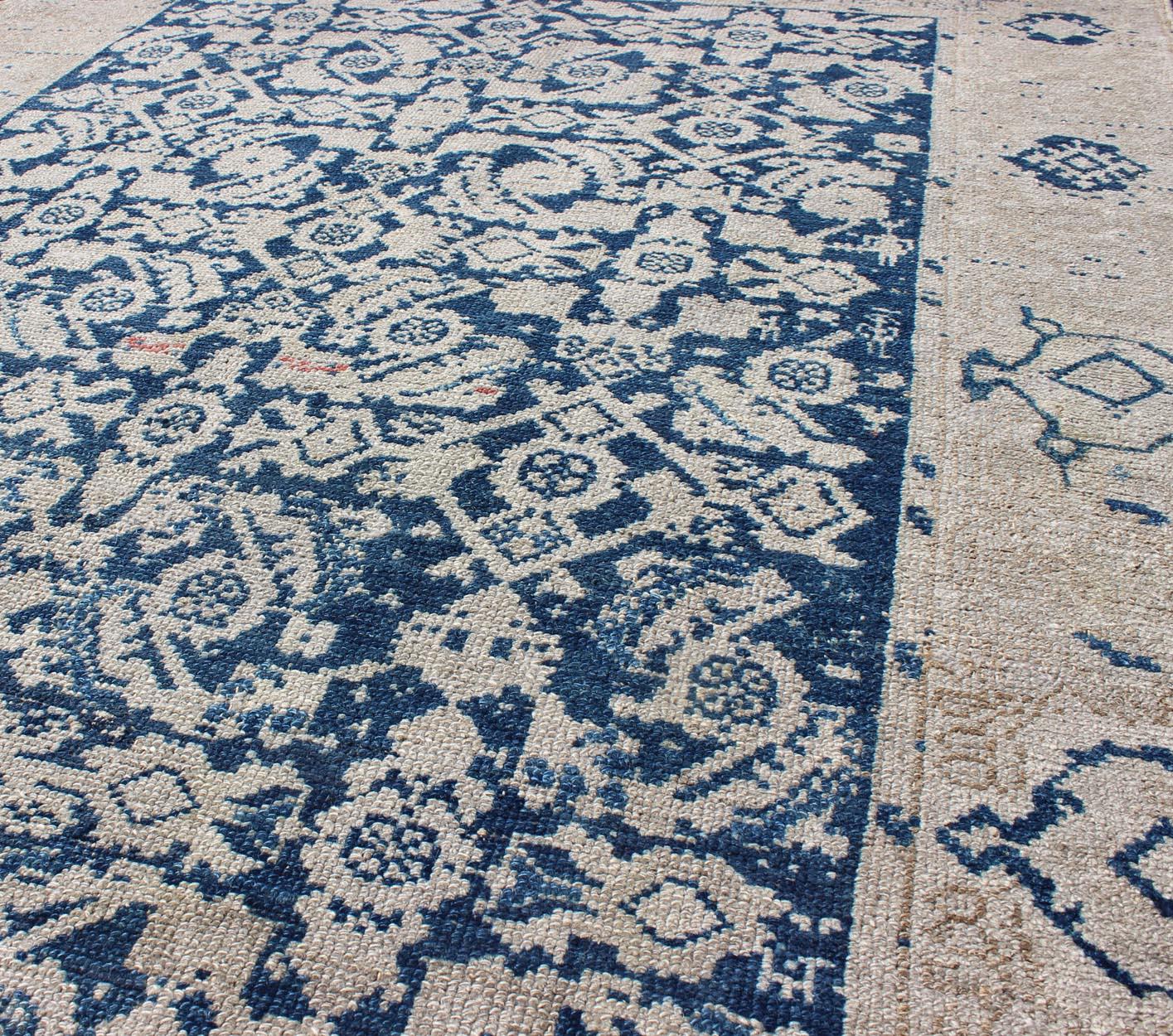 20th Century  Antique Persian Distressed Malayer Rug with All-Over Herati Design in Navy Blue For Sale