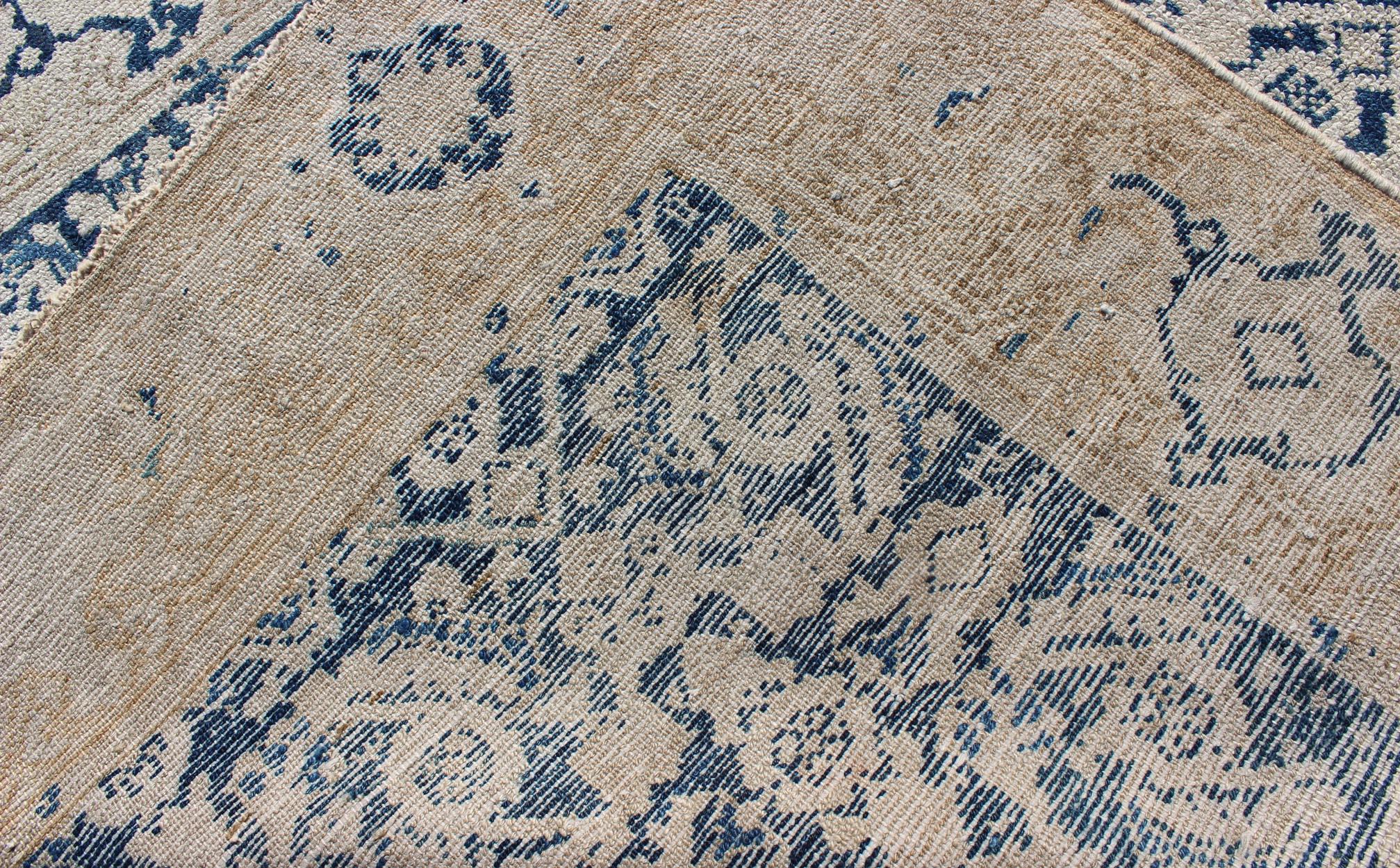 Wool  Antique Persian Distressed Malayer Rug with All-Over Herati Design in Navy Blue For Sale