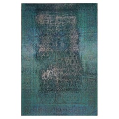 Antique Persian Distressed Overdye Wool 10x14 Teal & Ivory Handmade Area Rug
