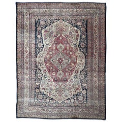 Antique Persian Dorokhsh Rug, Center Medallian, Blues and Purple