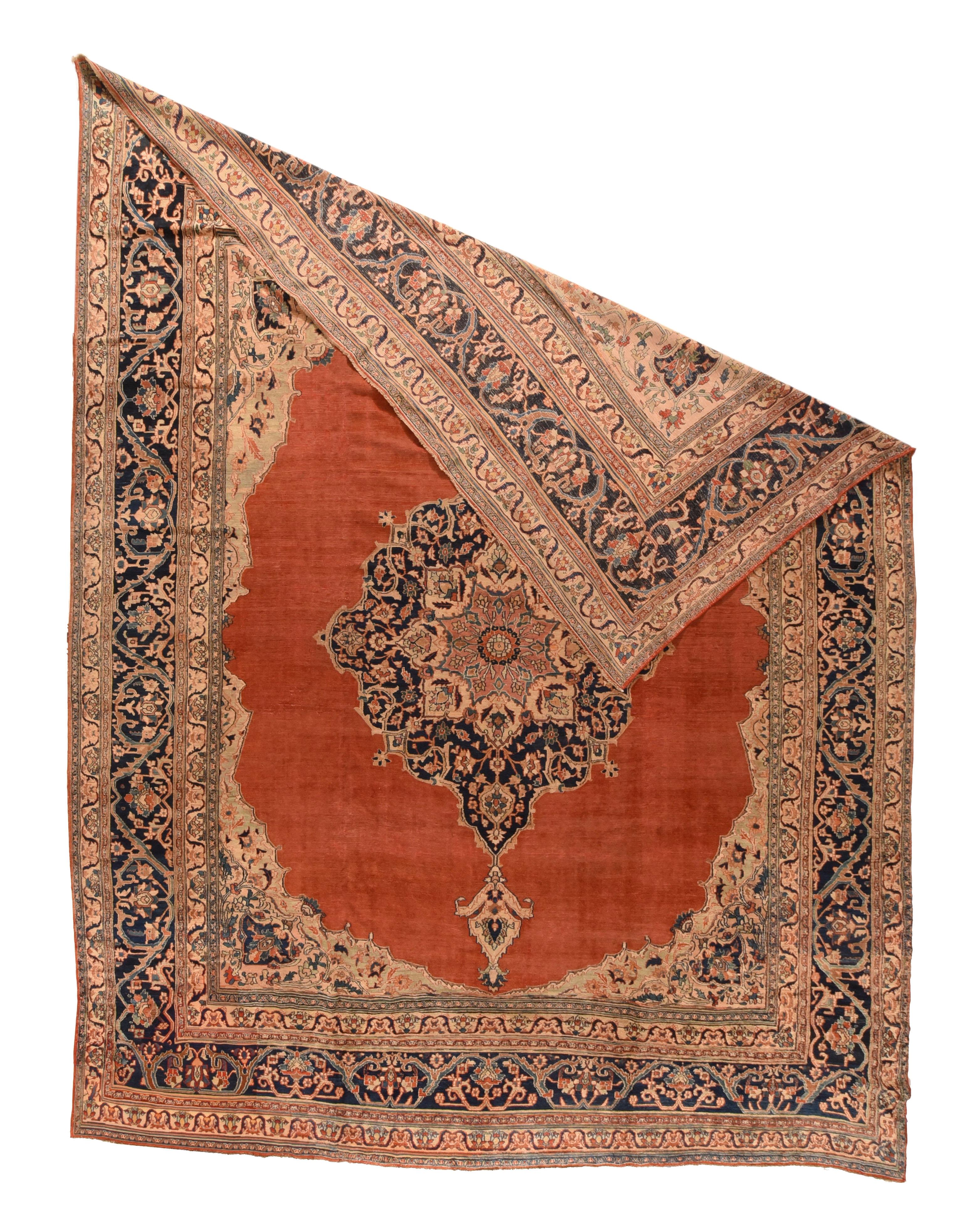 Antique Doroksh Rug 12' x 15'6''. From the desirable :Hajji Jalili: period and definitely in that style, the abrashed rusty red madder open field in the general 