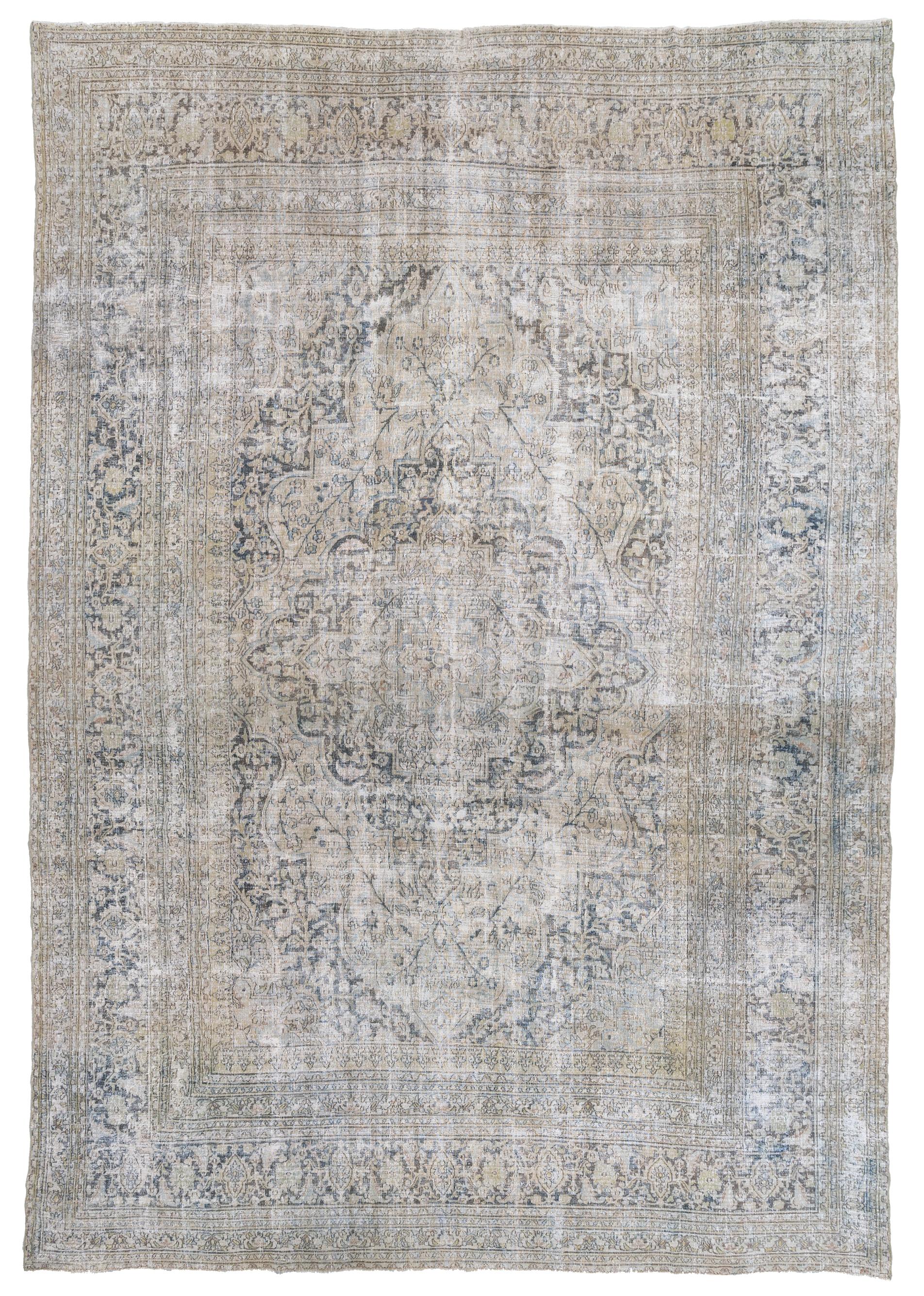 Neutral Oversize Antique Persian Rug In Distressed Condition For Sale In West Palm Beach, FL