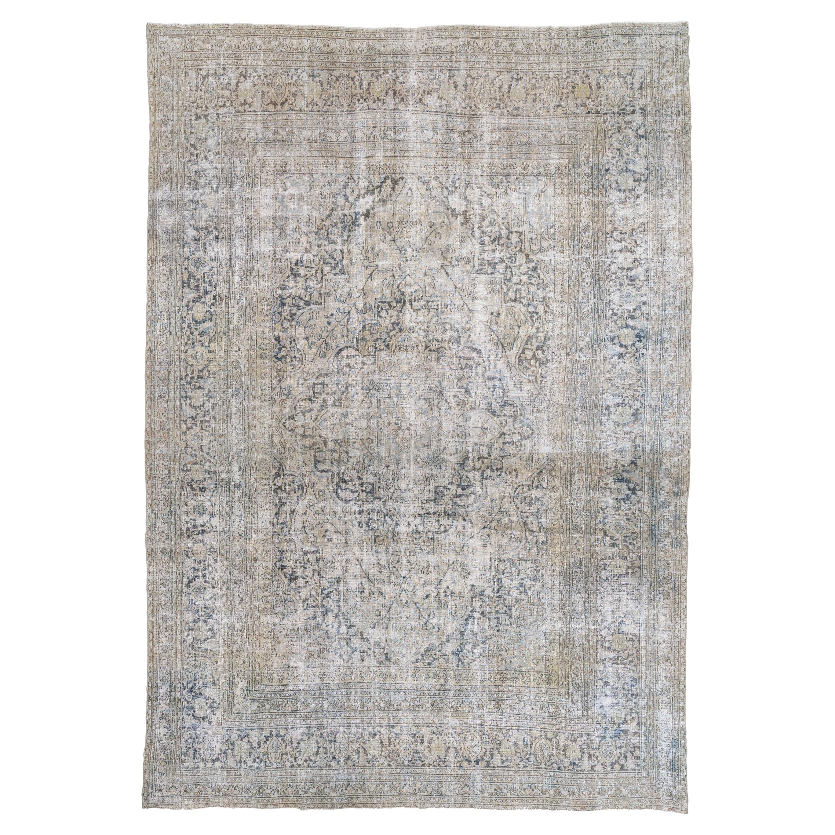 Neutral Oversize Antique Persian Rug For Sale
